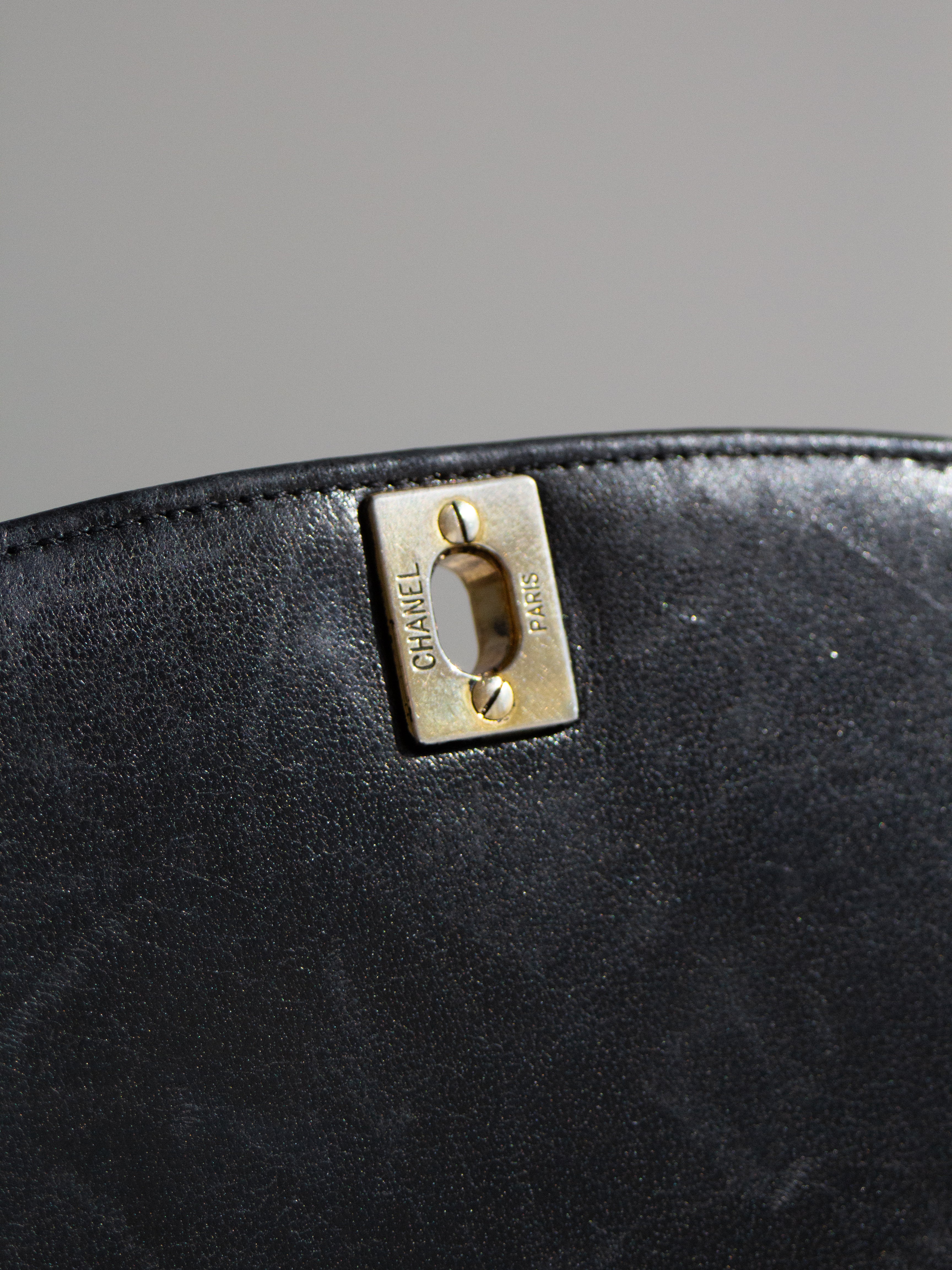 Chanel Vintage Diana Medium Black Lambskin 24K Gold Flap Bag