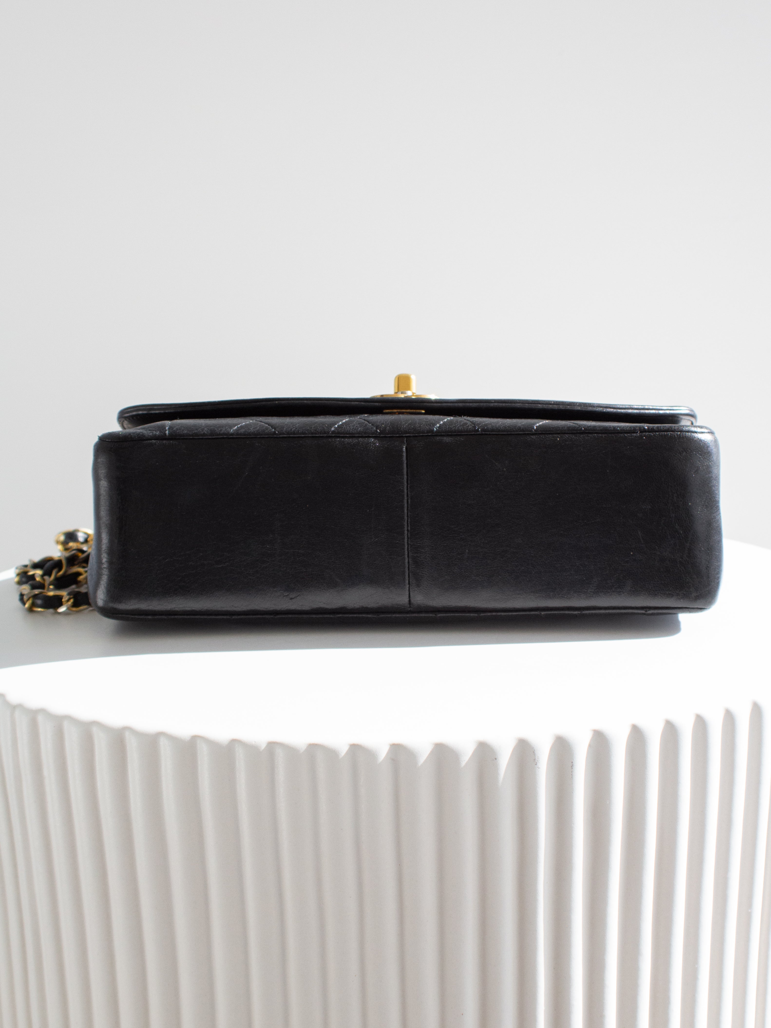 Chanel Vintage Diana Medium Black Lambskin 24K Gold Flap Bag