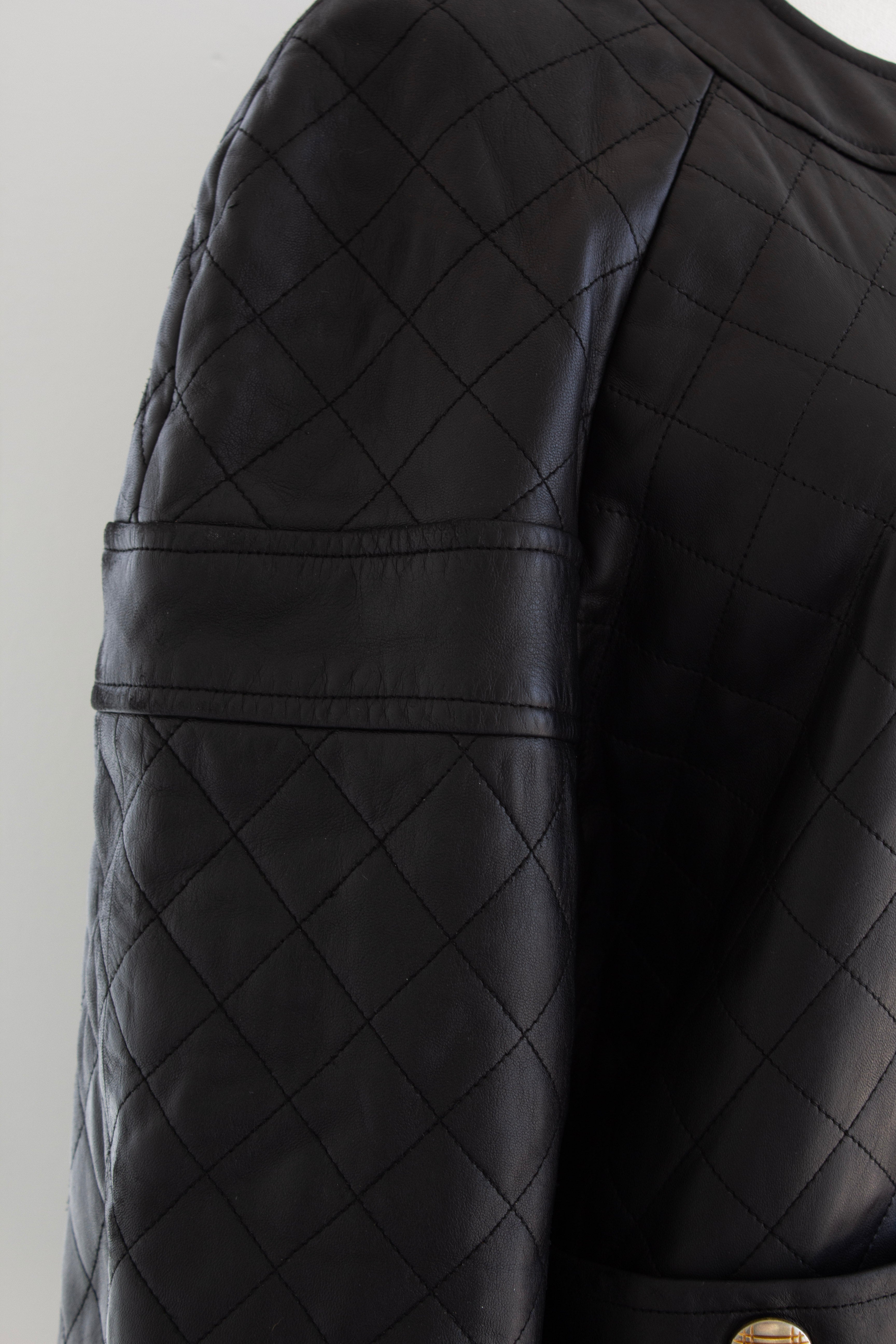 Chanel Vintage F/W 1991 Black Leather 24K Gold Quilted Bomber Jacket