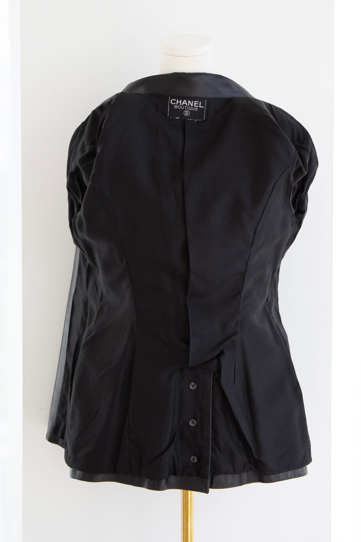 Chanel Vintage Fall/Winter 1992 Black Gold CC Lambskin Leather Suede Jacket