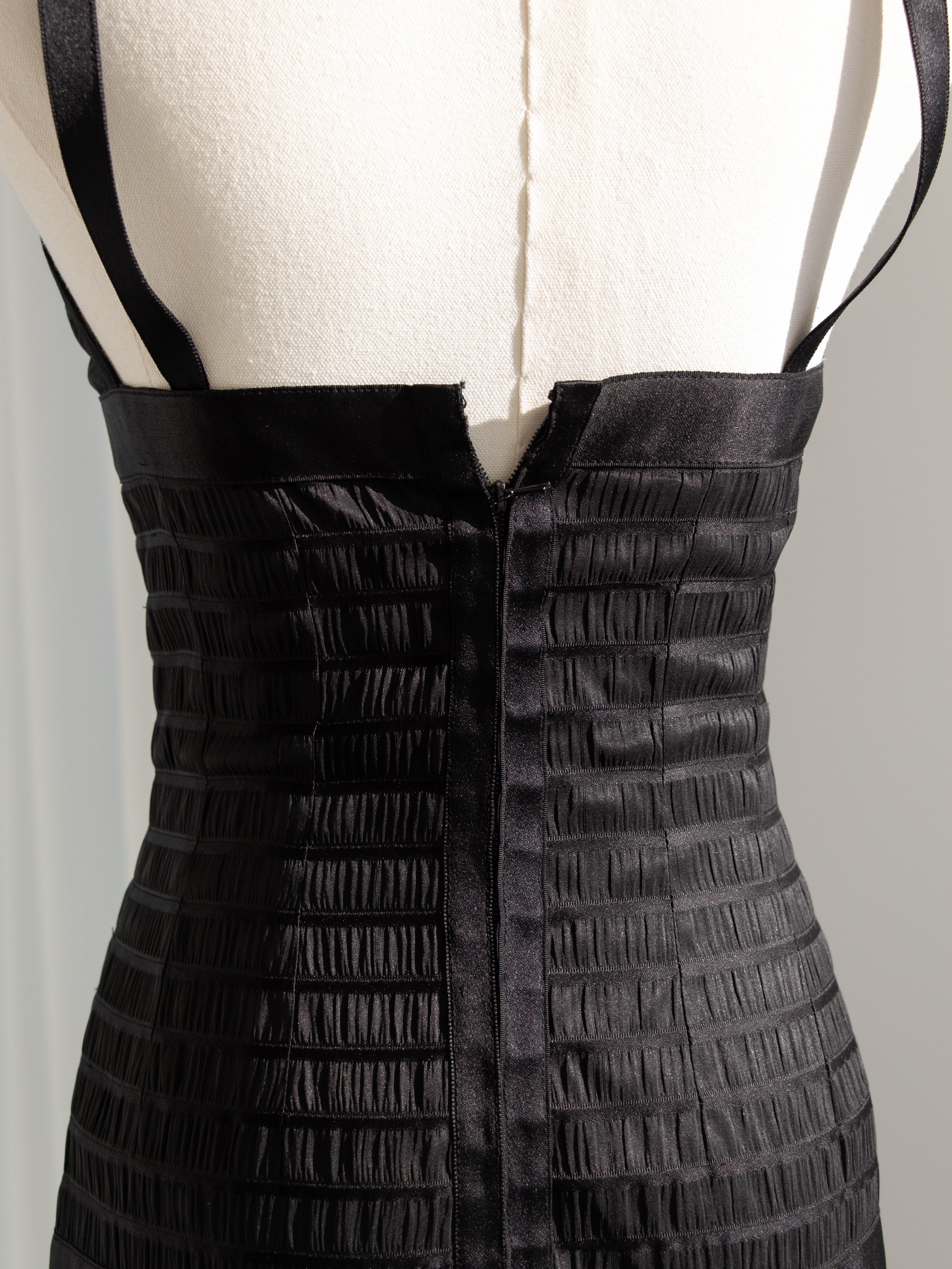Chanel Vintage Fall/Winter 1992 Black Lesage Ribbon Silk Bodycon Midi Dress