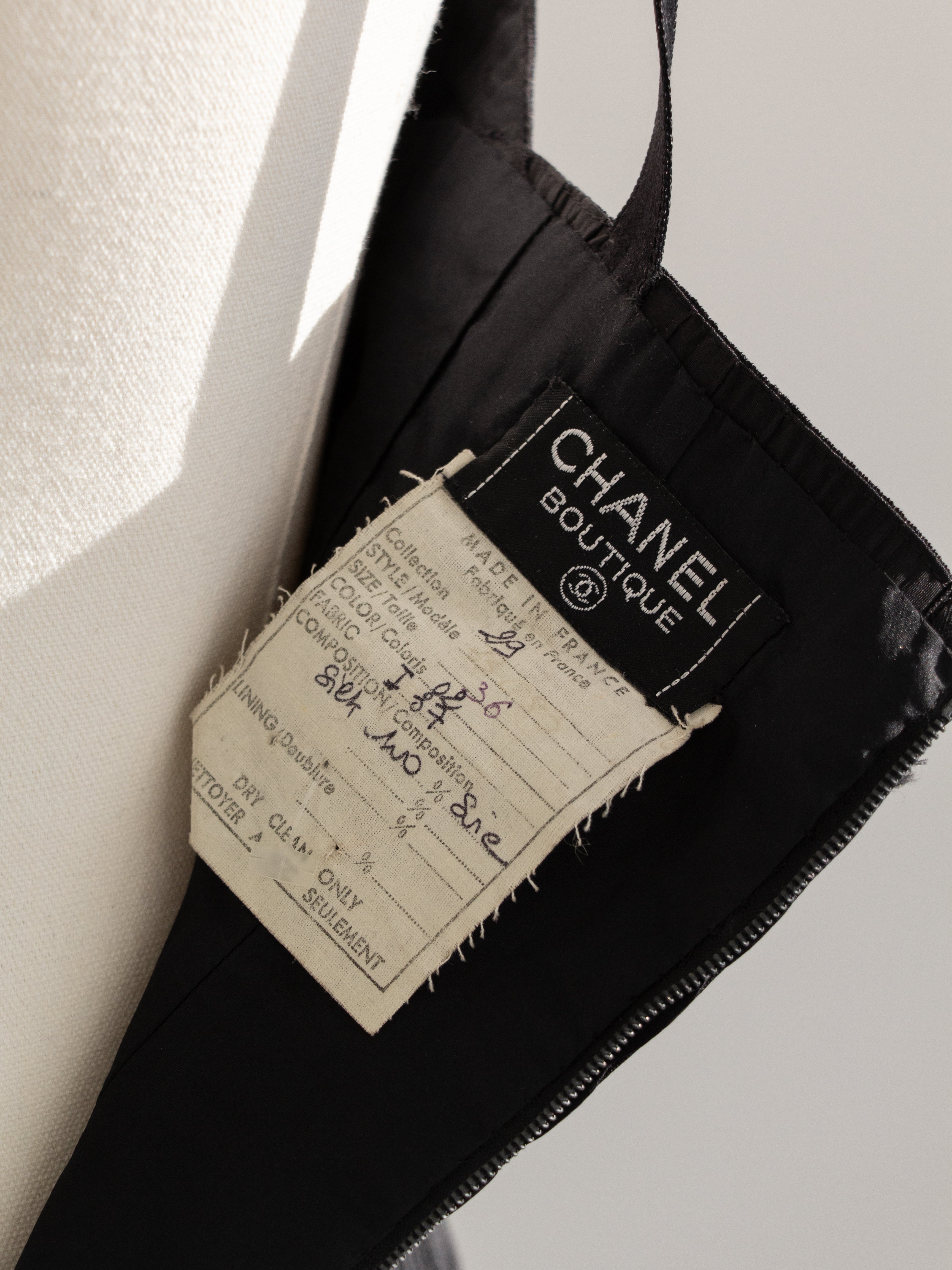 Chanel Vintage Fall/Winter 1992 Black Lesage Ribbon Silk Bodycon Midi Dress