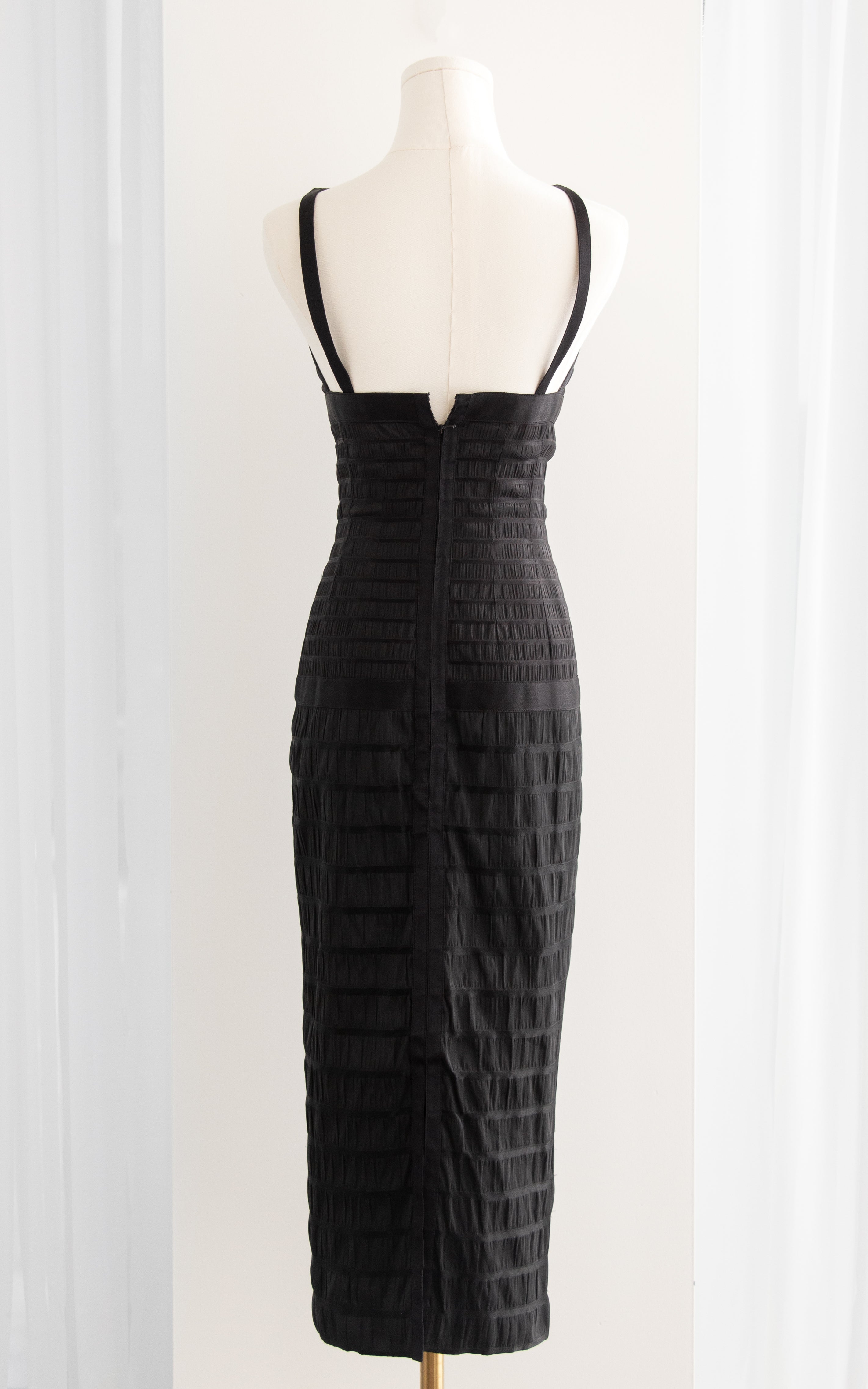 Chanel Vintage Fall/Winter 1992 Black Lesage Ribbon Silk Bodycon Midi Dress