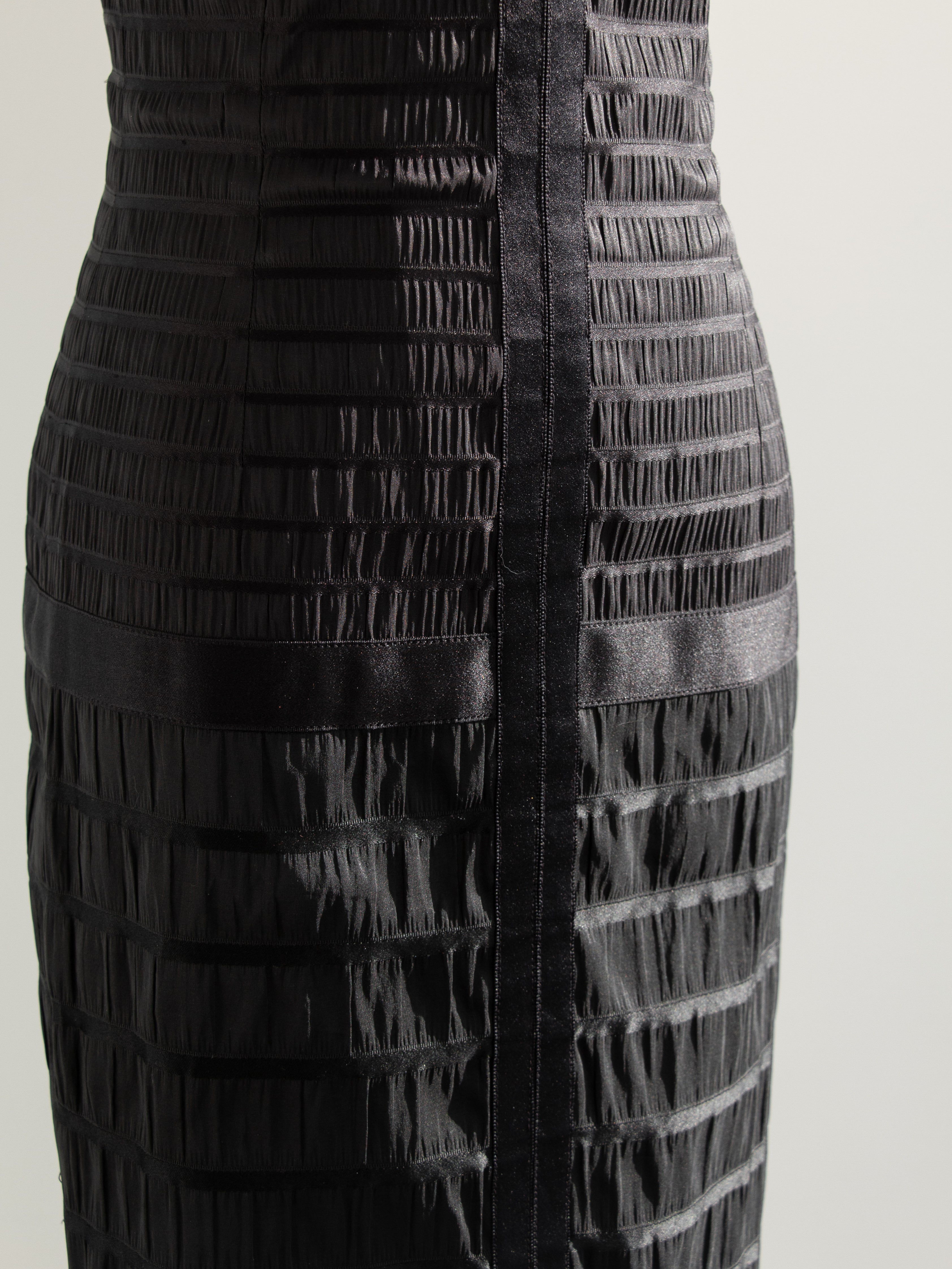 Chanel Vintage Fall/Winter 1992 Black Lesage Ribbon Silk Bodycon Midi Dress