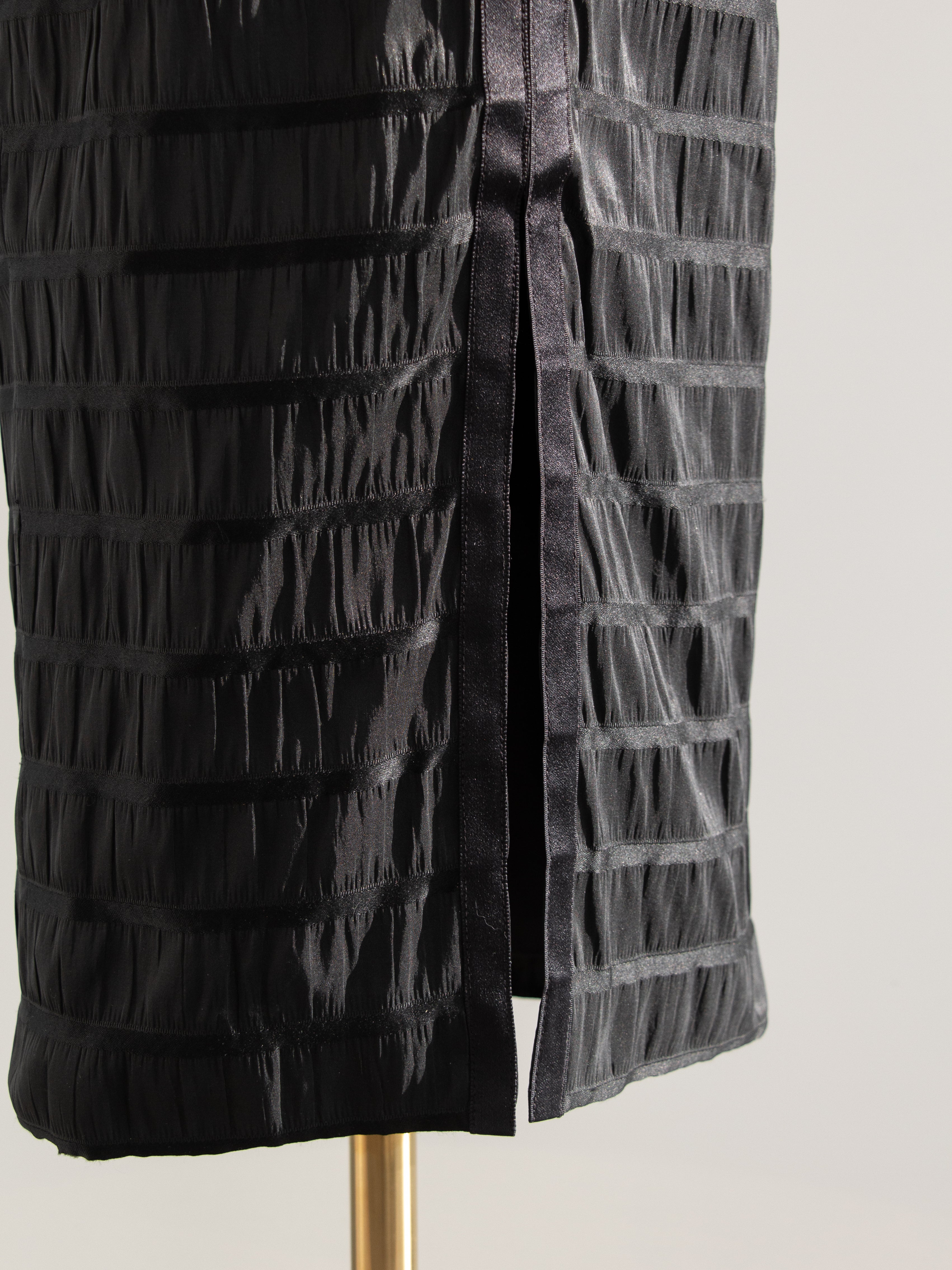Chanel Vintage Fall/Winter 1992 Black Lesage Ribbon Silk Bodycon Midi Dress