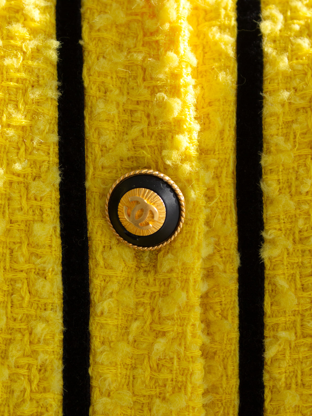 Chanel Vintage F/W 1993 Yellow Black Velvet CC 93A Tweed Jacket Skirt Suit