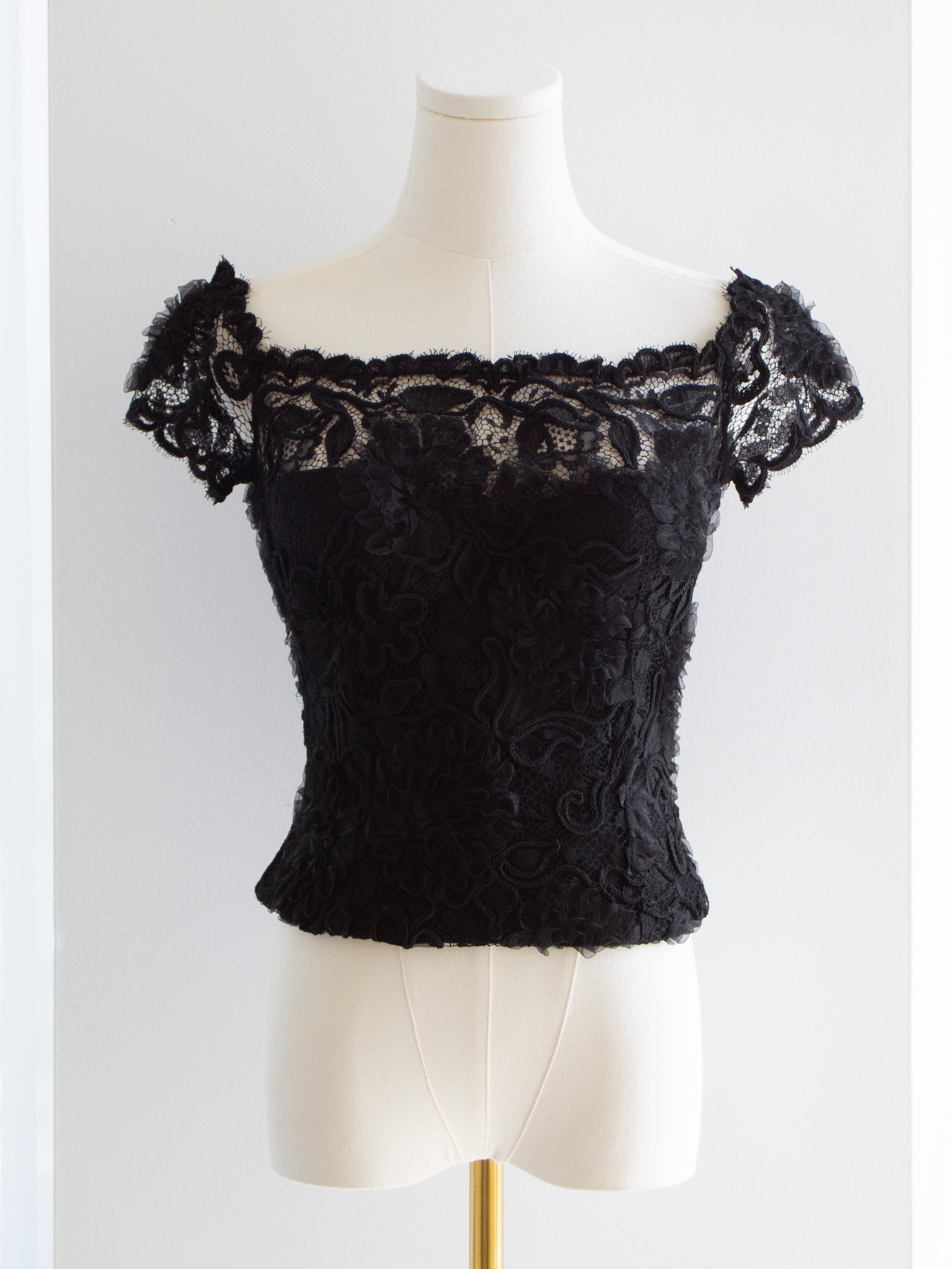 Chanel Vintage F/W1995 Black Lace Flower Bustier 95A Top