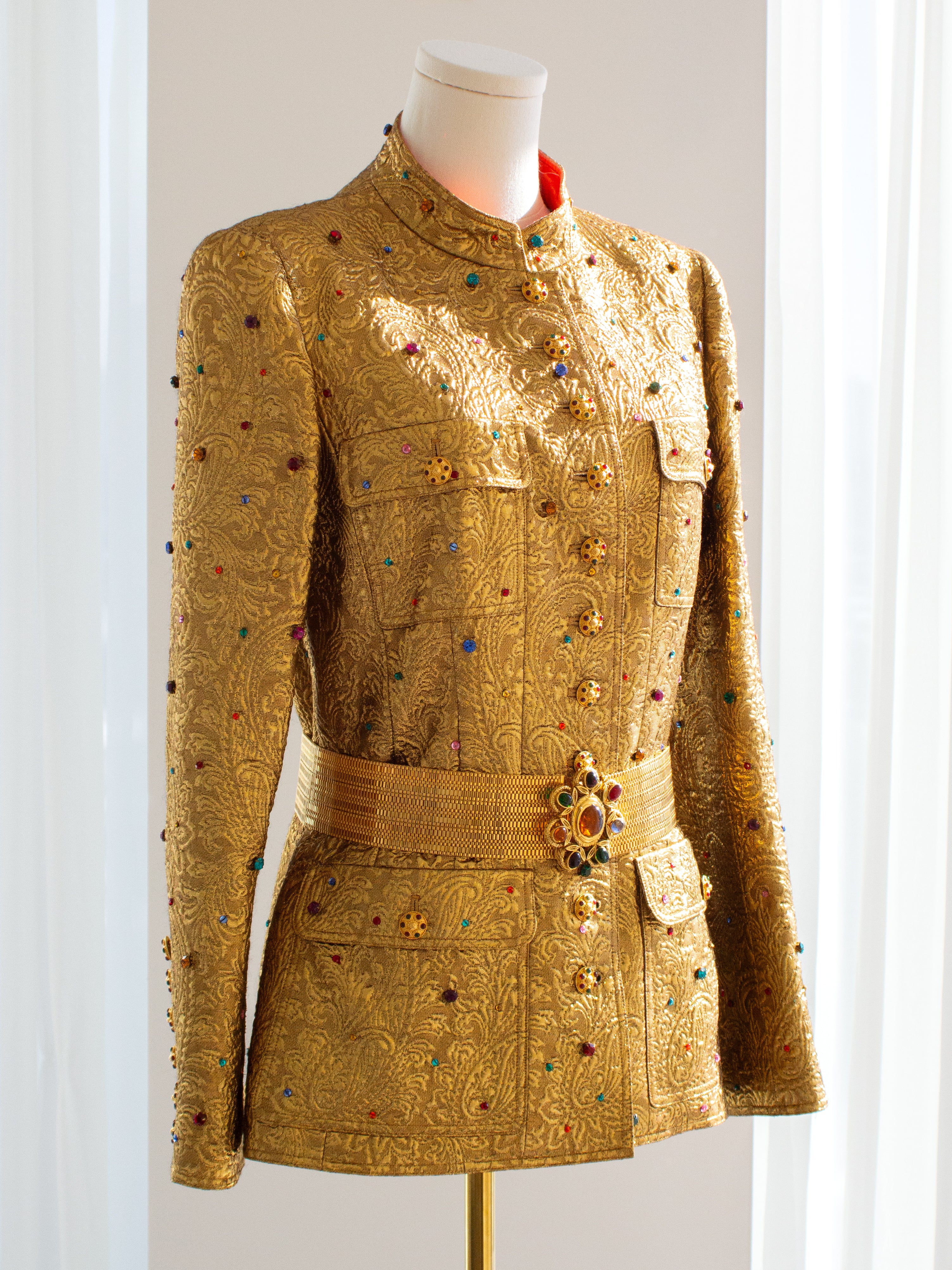 Chanel Vintage F/W 1996 Gold Brocade Mughal Jeweled Gripoix 96A Jacket