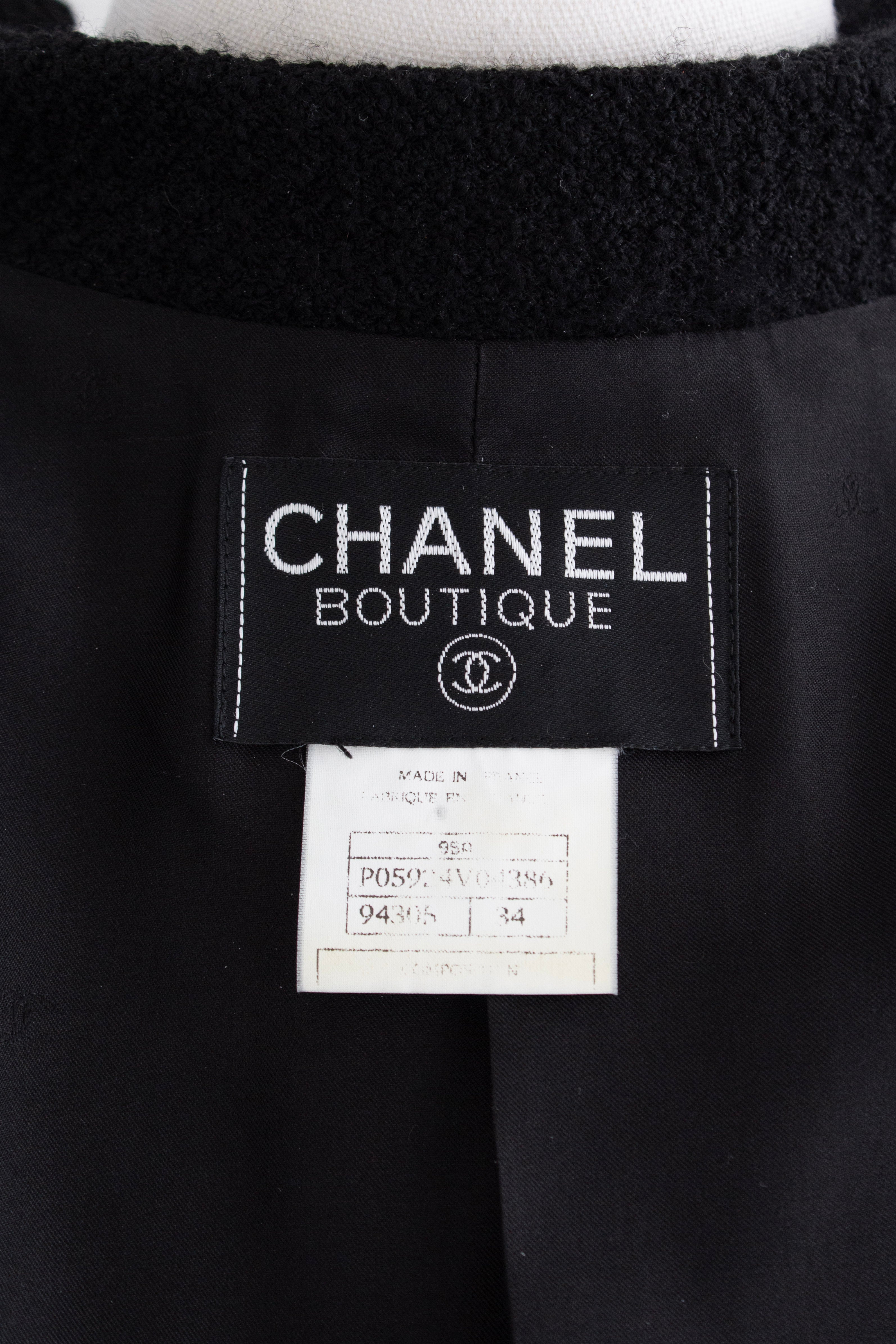 Chanel Vintage F/W 1995 Black White Logo Tweed 95A Jacket