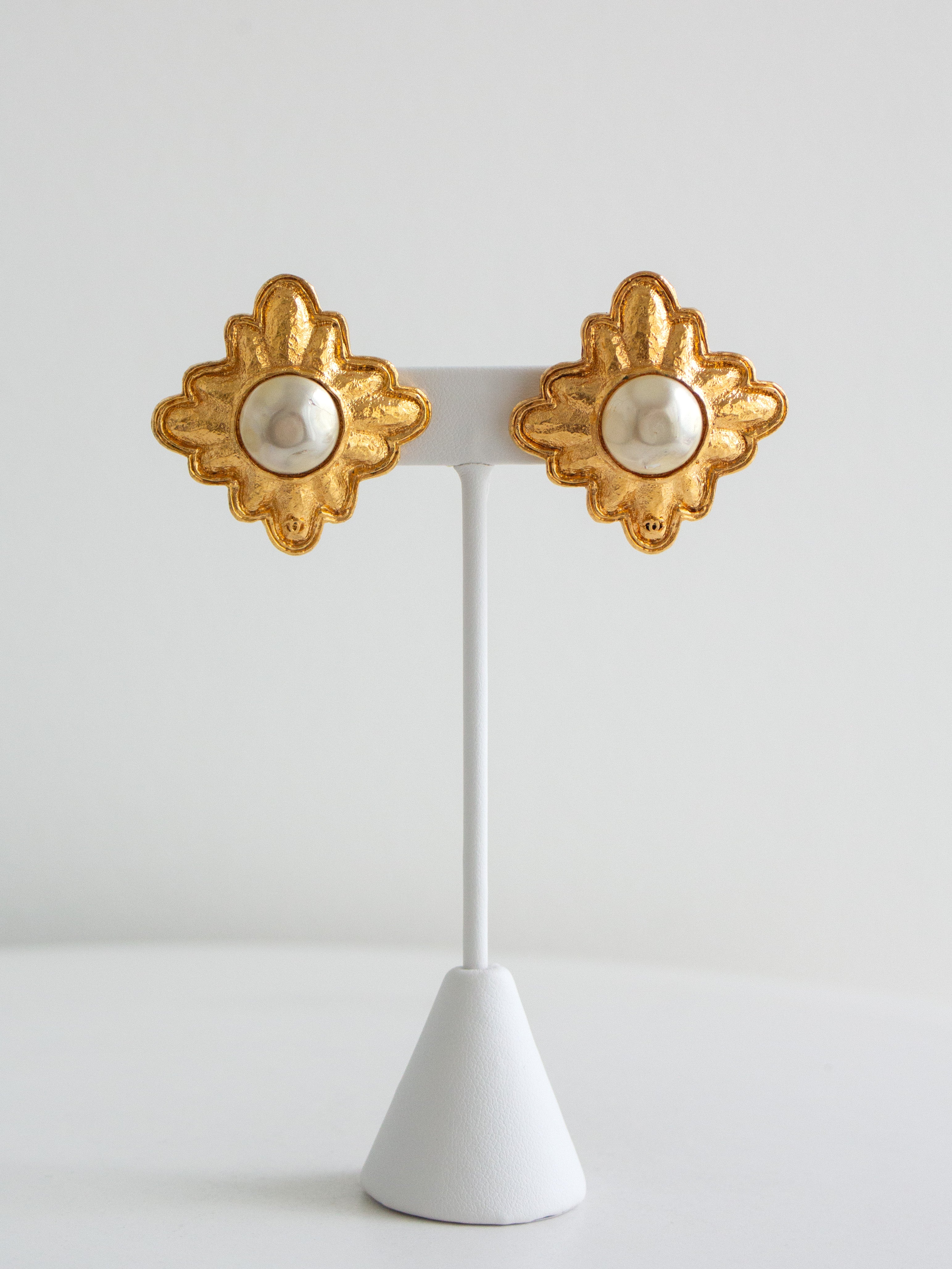 Chanel Vintage Fall 1991 Collection 26 Gold-Plated Faux Pearl Clip-On Earrings