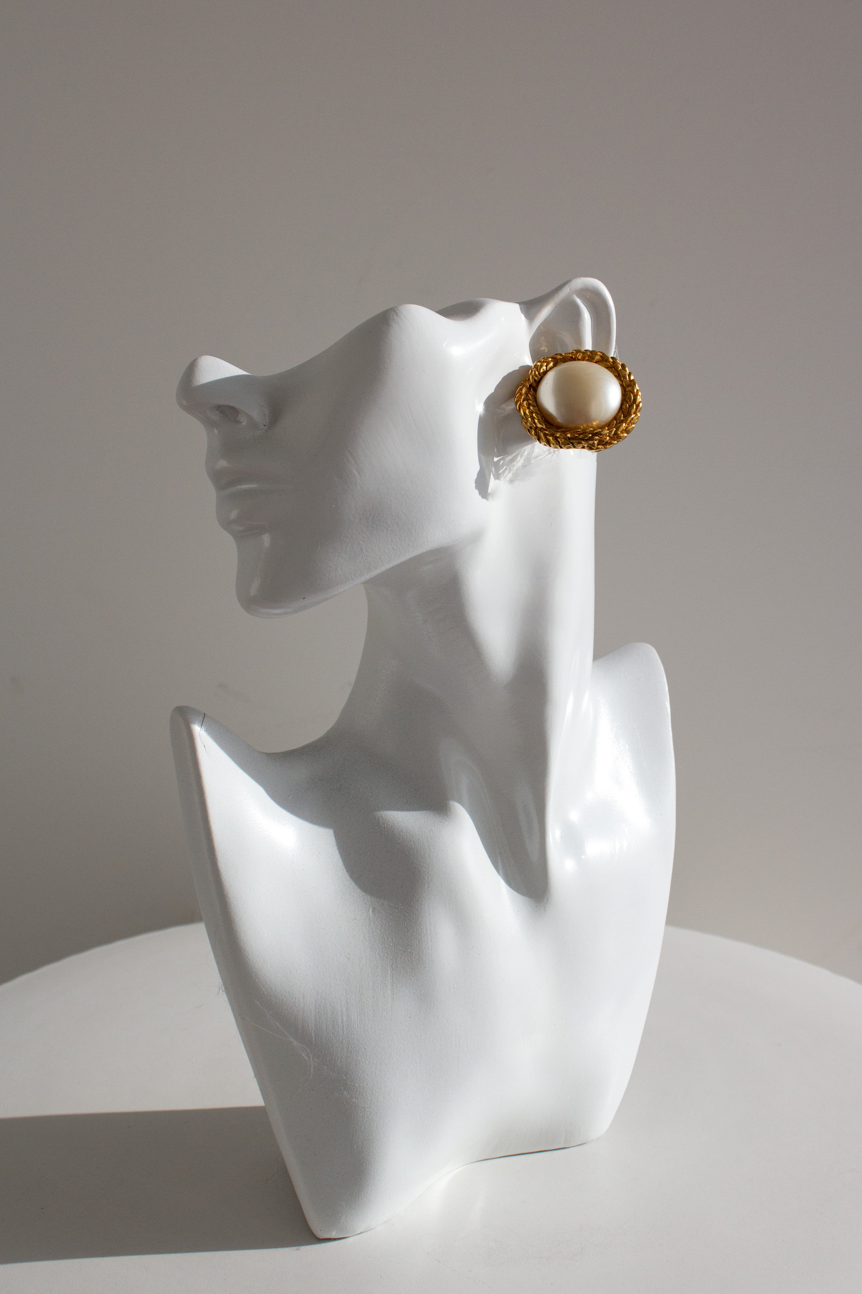Chanel Vintage F/W 1992 Gold-Plated Wheat Faux Pearl Clip Earrings