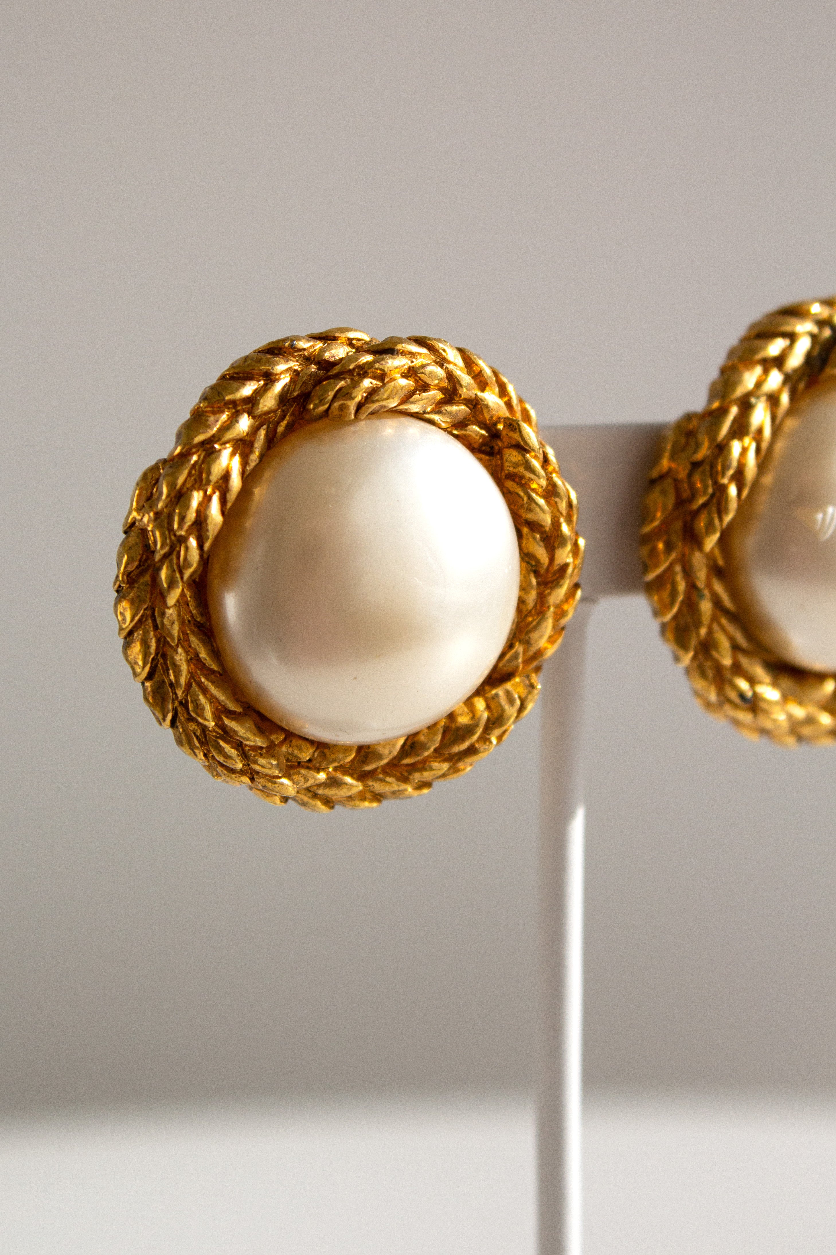 Chanel Vintage F/W 1992 Gold-Plated Wheat Faux Pearl Clip Earrings