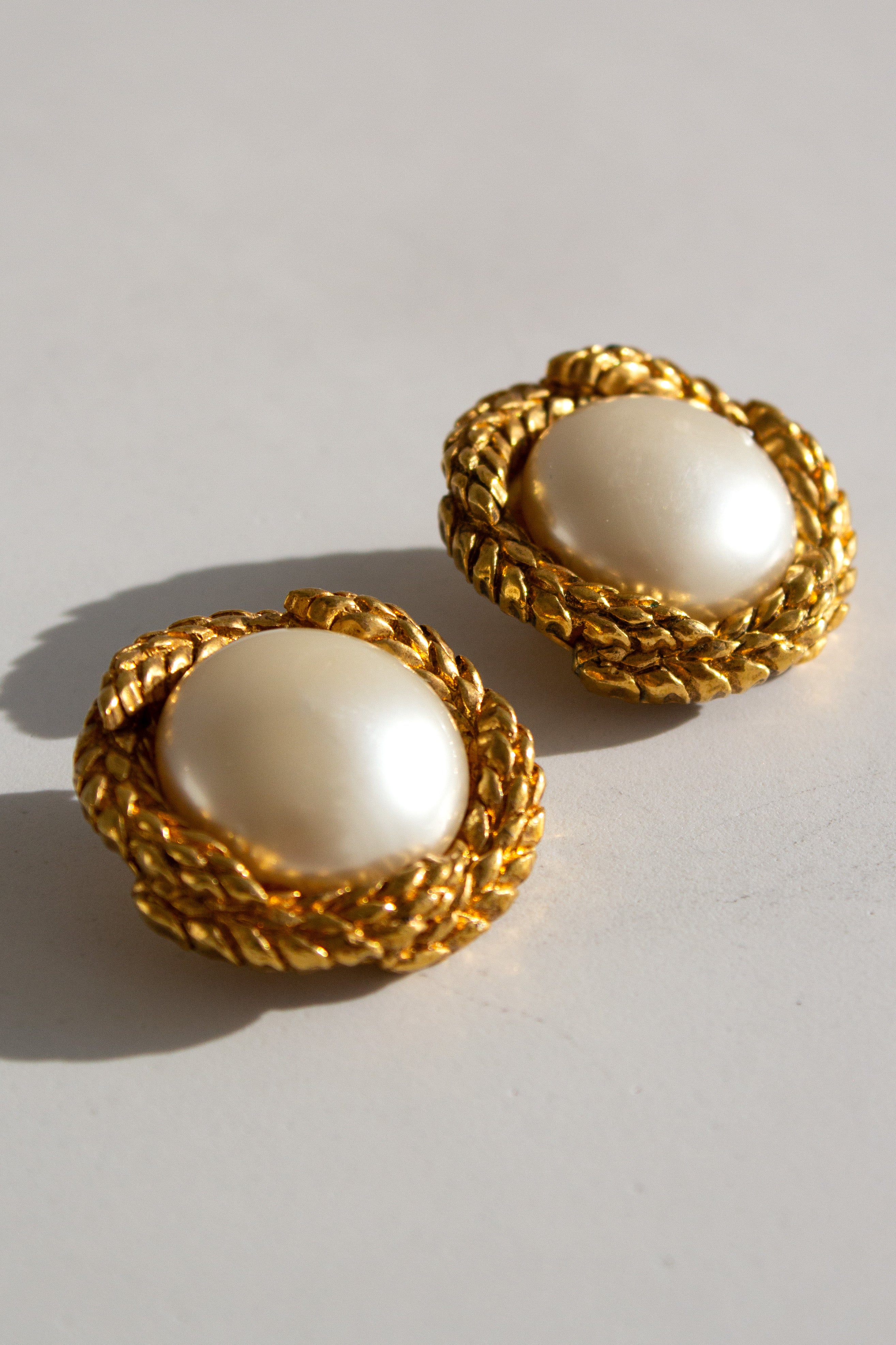 Chanel Vintage F/W 1992 Gold-Plated Wheat Faux Pearl Clip Earrings