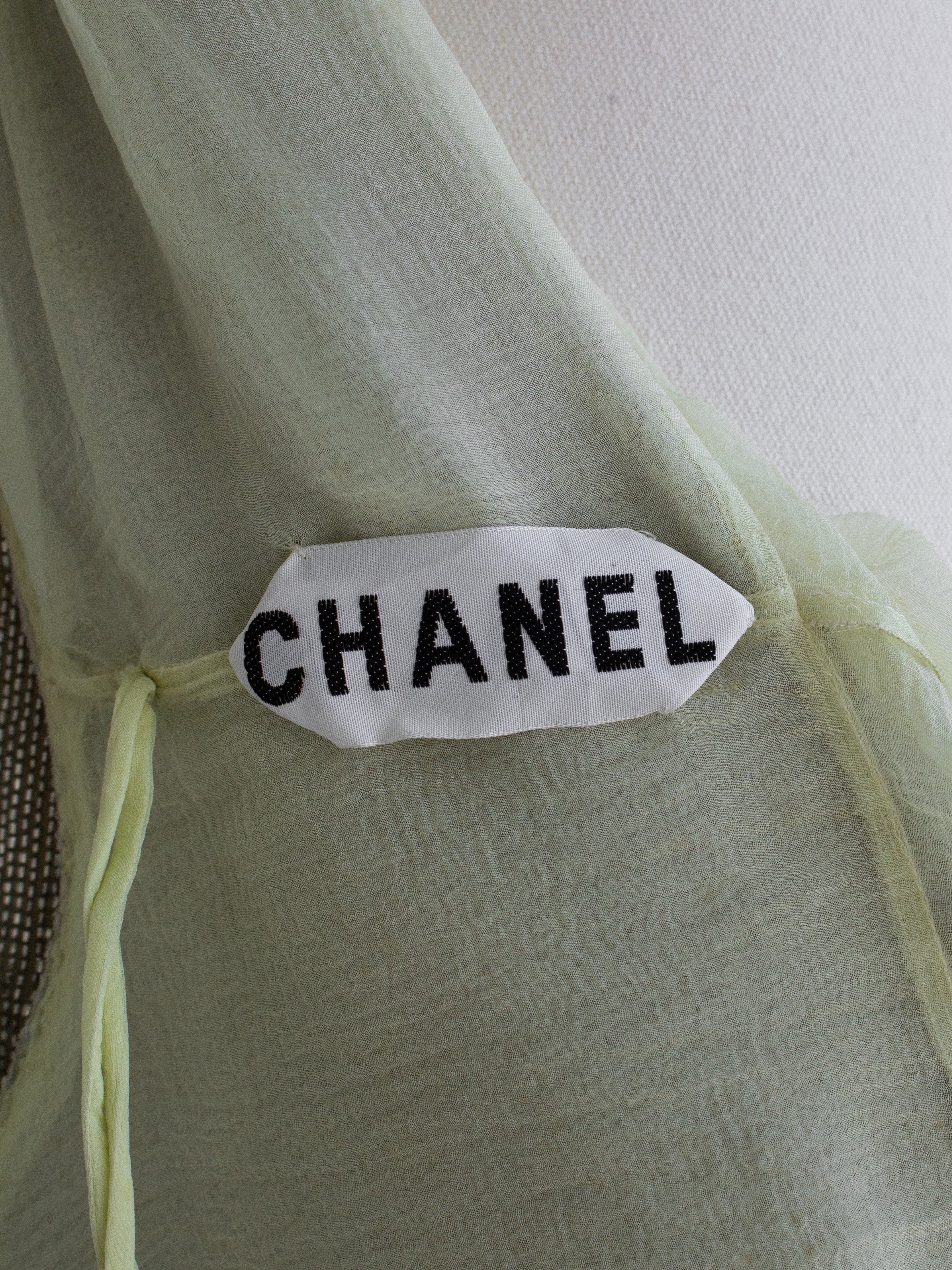 Chanel Haute Couture F/W 1995 Green Bianchini Silk Lesage Beaded Dress