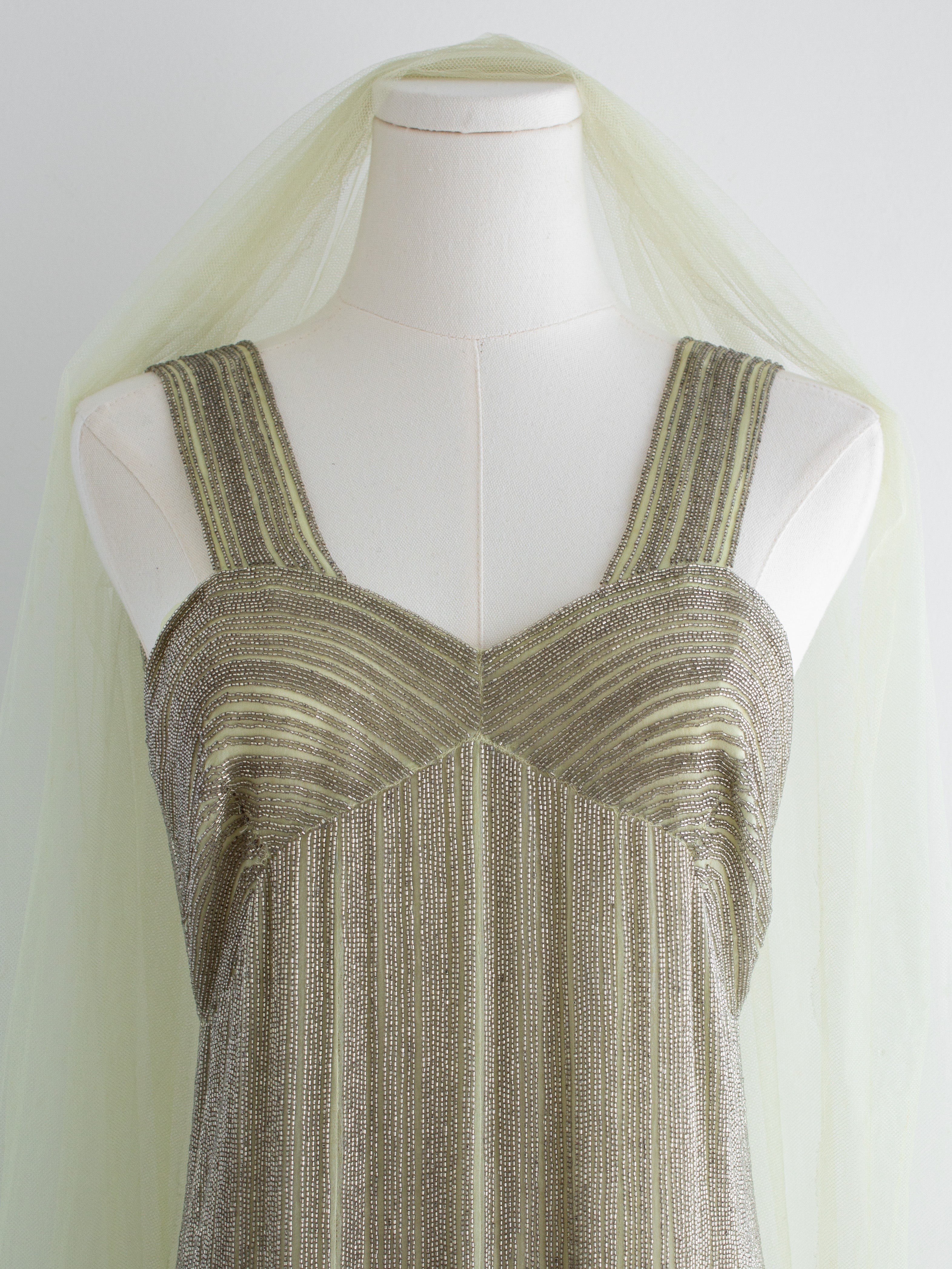 Chanel Haute Couture F/W 1995 Green Bianchini Silk Lesage Beaded Dress