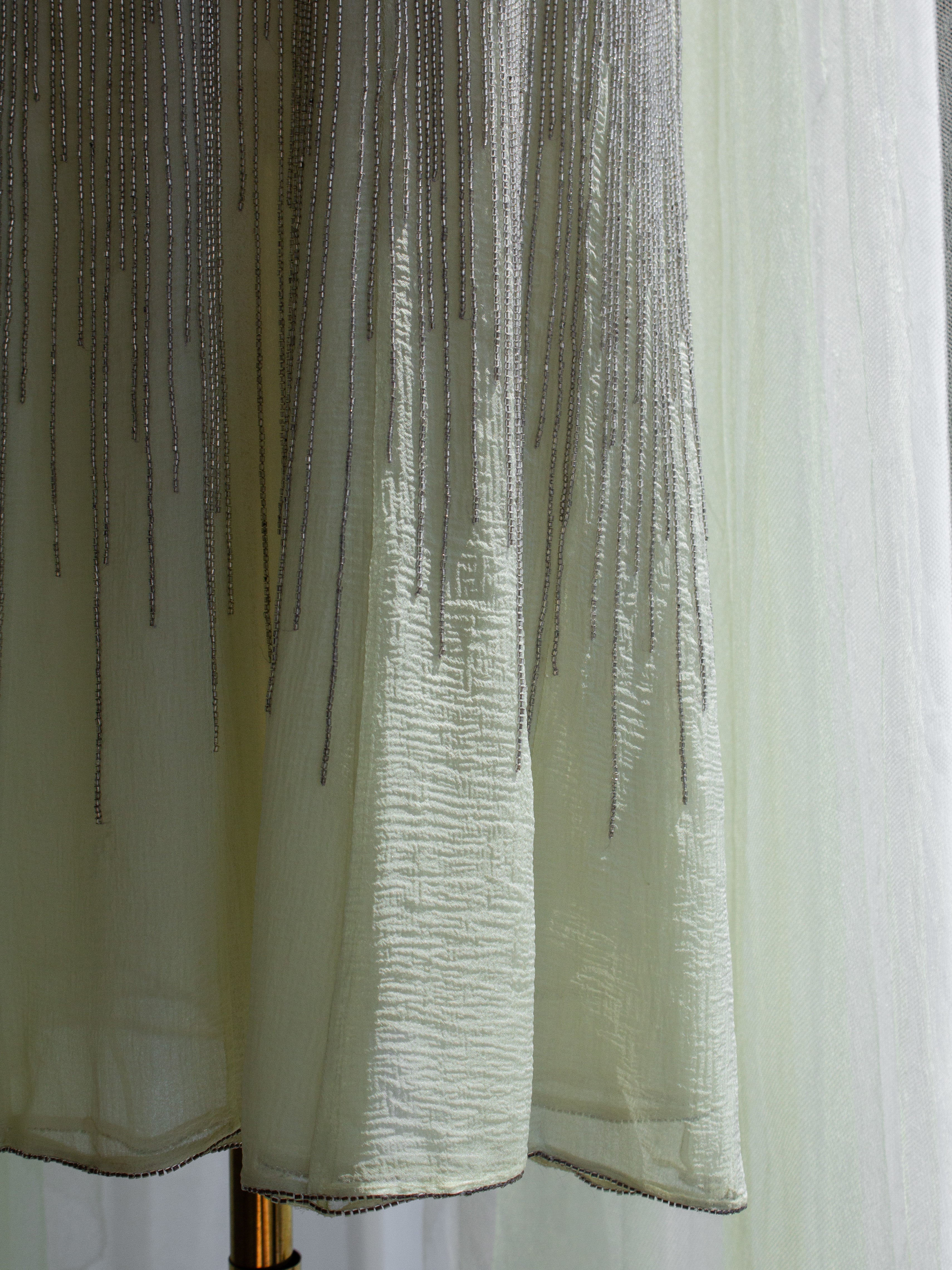 Chanel Haute Couture F/W 1995 Green Bianchini Silk Lesage Beaded Dress