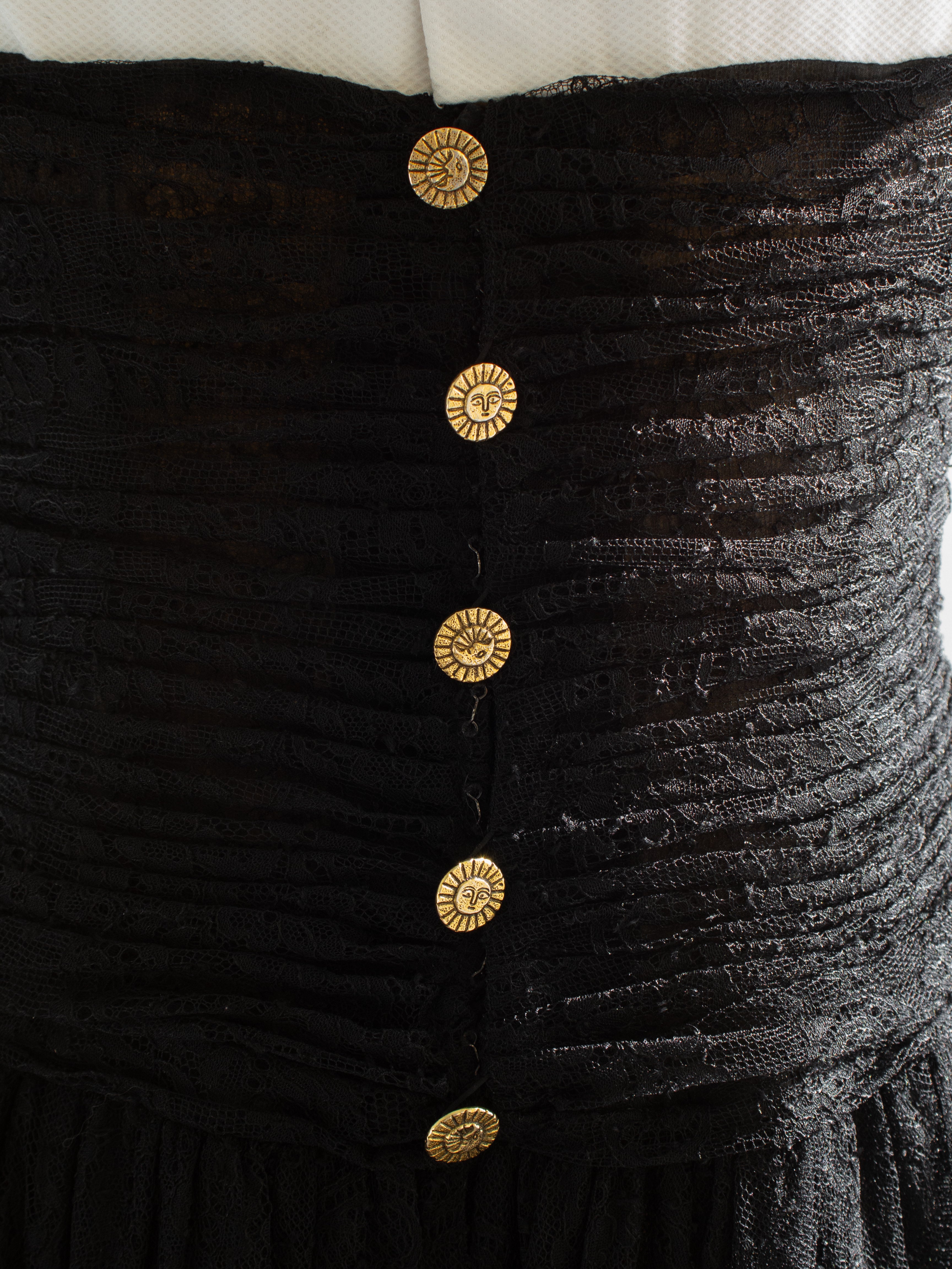 Chanel Vintage S/S 1988 White Black Lace Camellia Bow Dress Gown