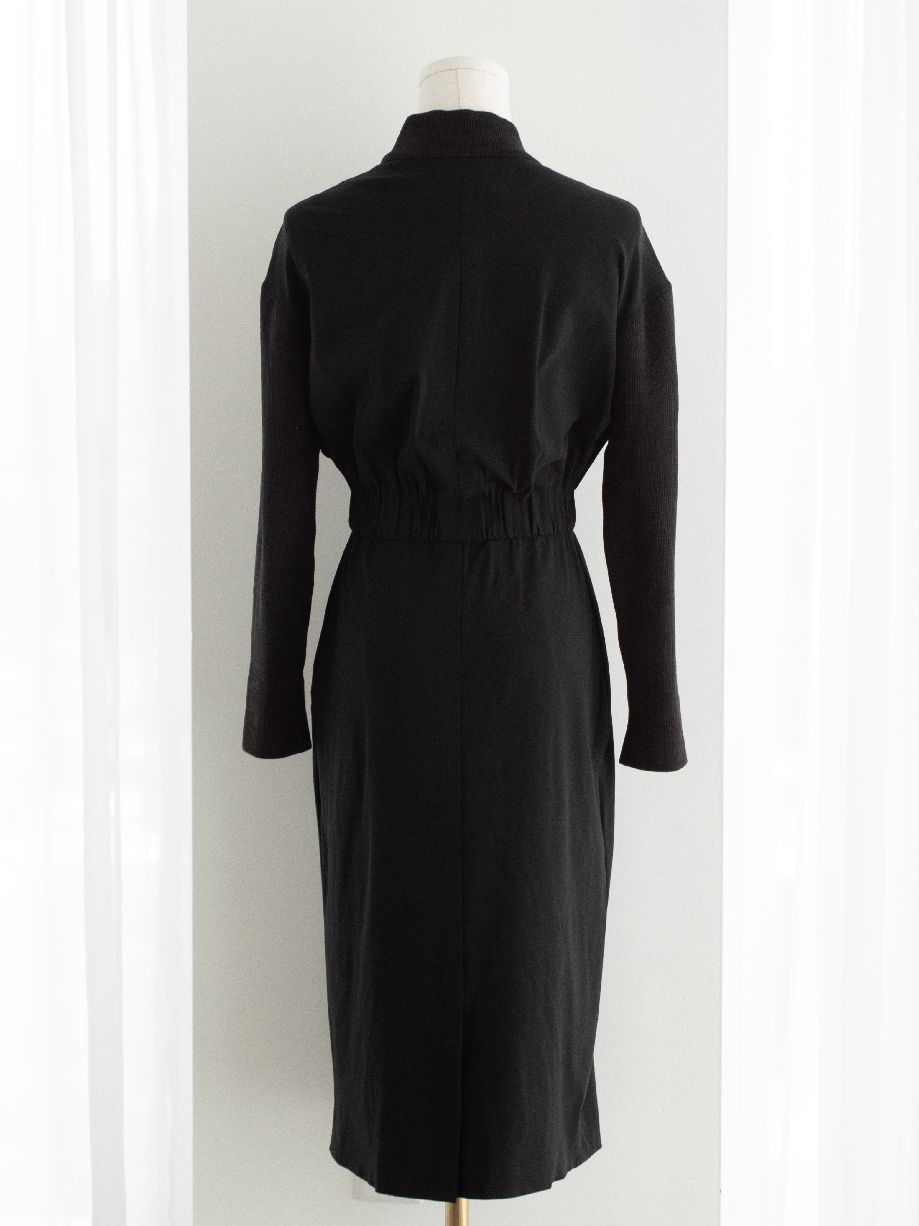 Chanel Vintage S/S 1992 Karl Black CC Knit Zip Knee Length 90s Dress