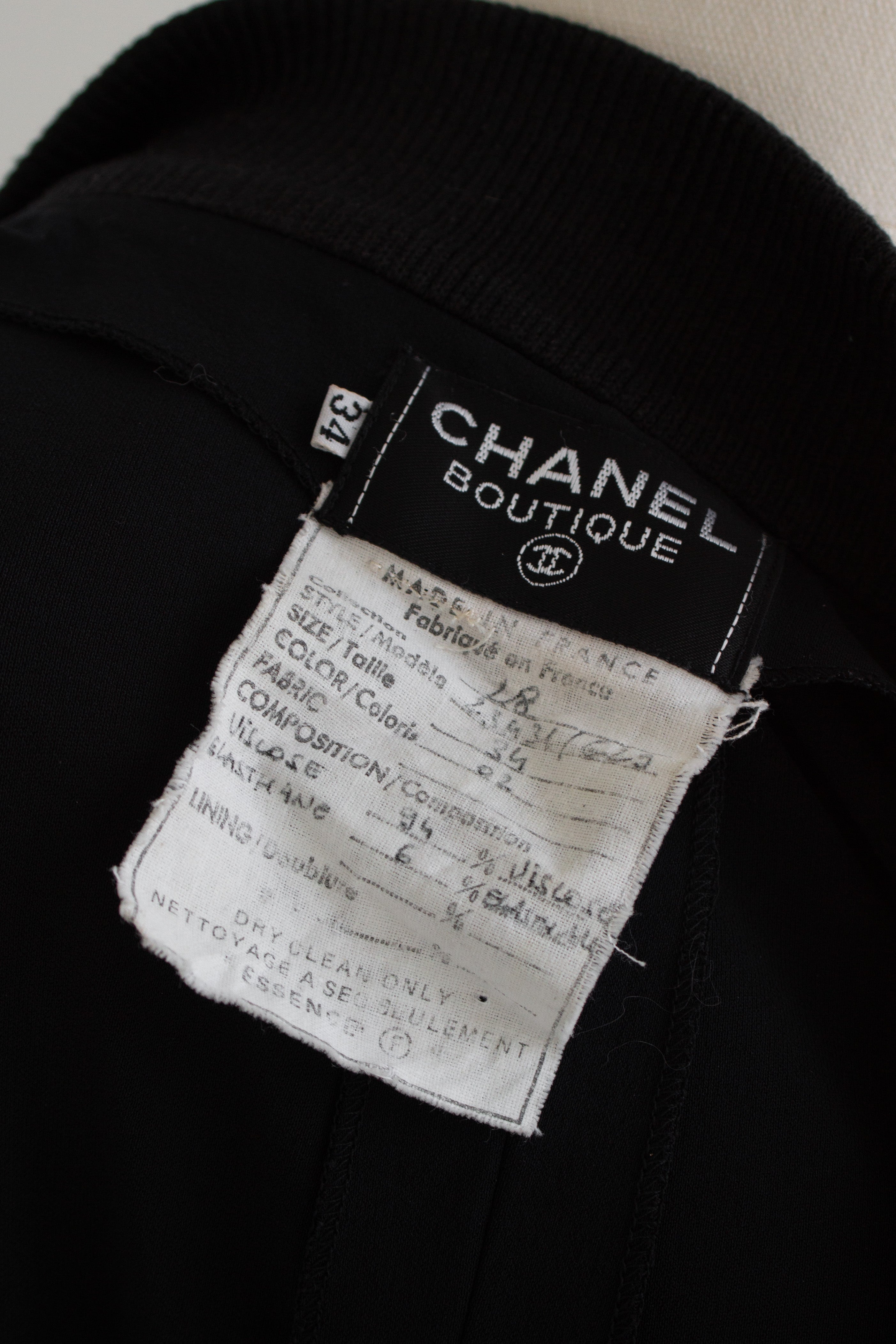 Chanel Vintage S/S 1992 Karl Black CC Knit Zip Knee Length 90s Dress