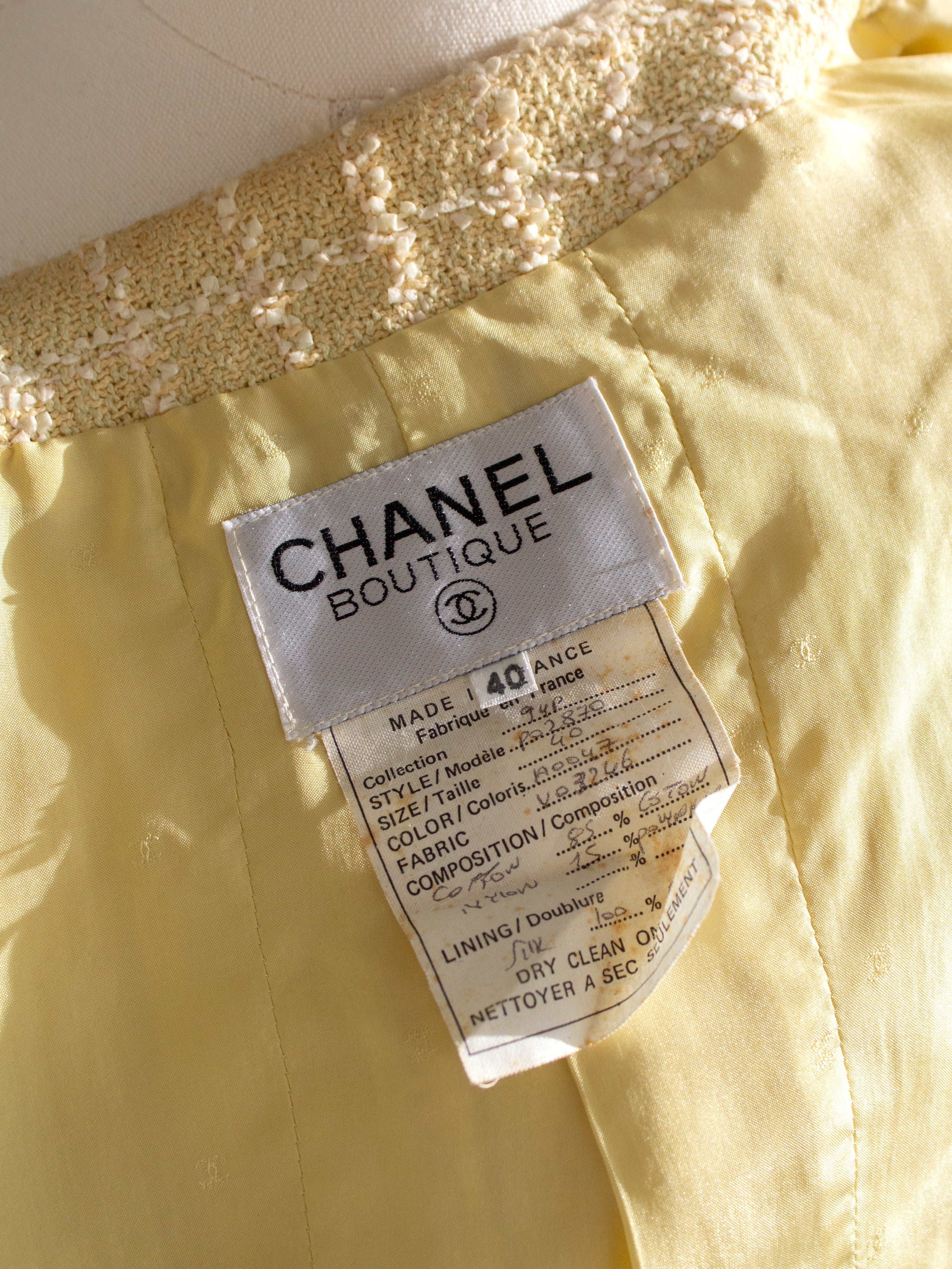 Chanel Vintage S/S 1994 Yellow Green Fantasy Tweed 94P Jacket Skirt Suit