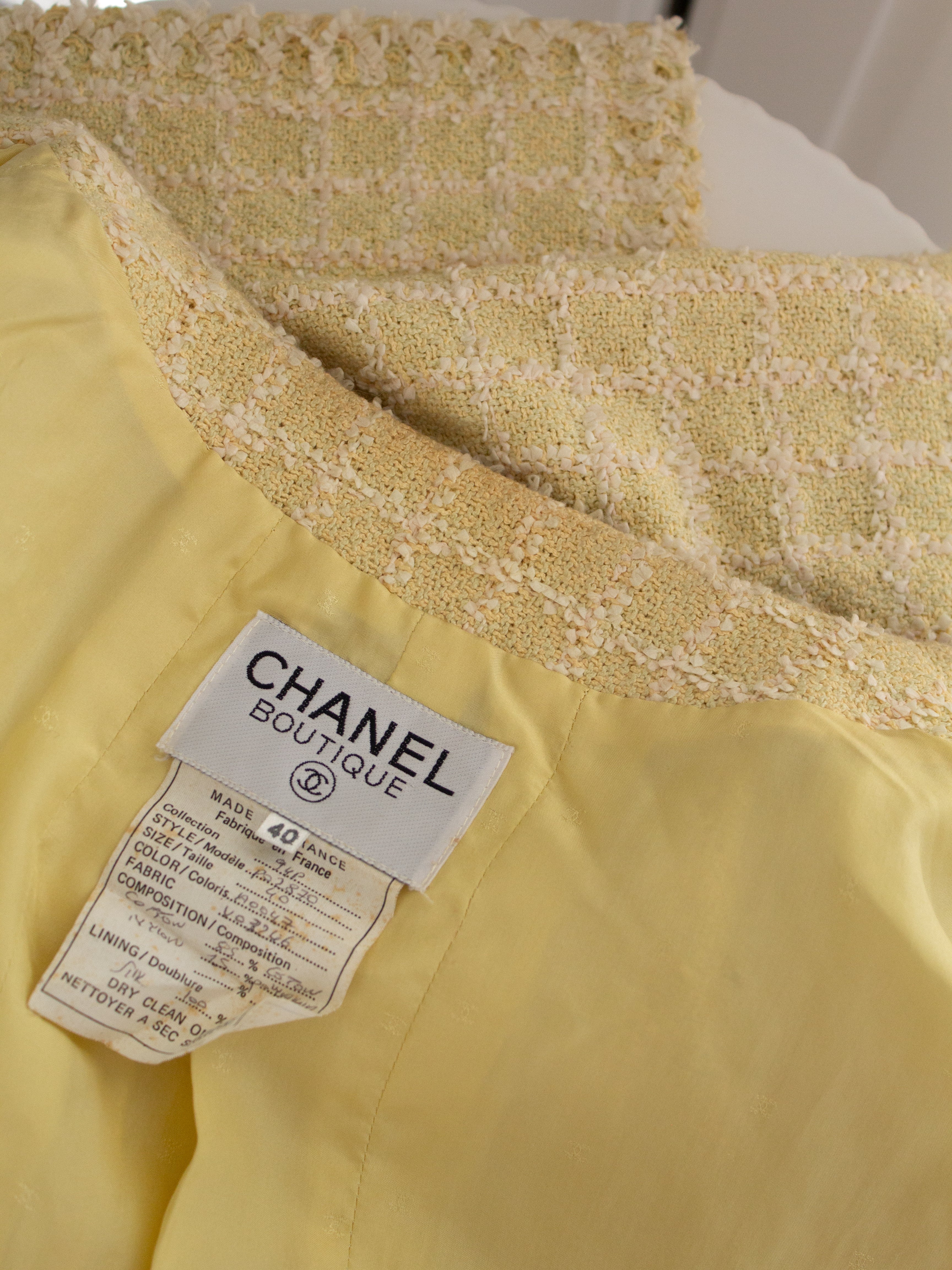 Chanel Vintage S/S 1994 Yellow Green Fantasy Tweed 94P Jacket Skirt Suit