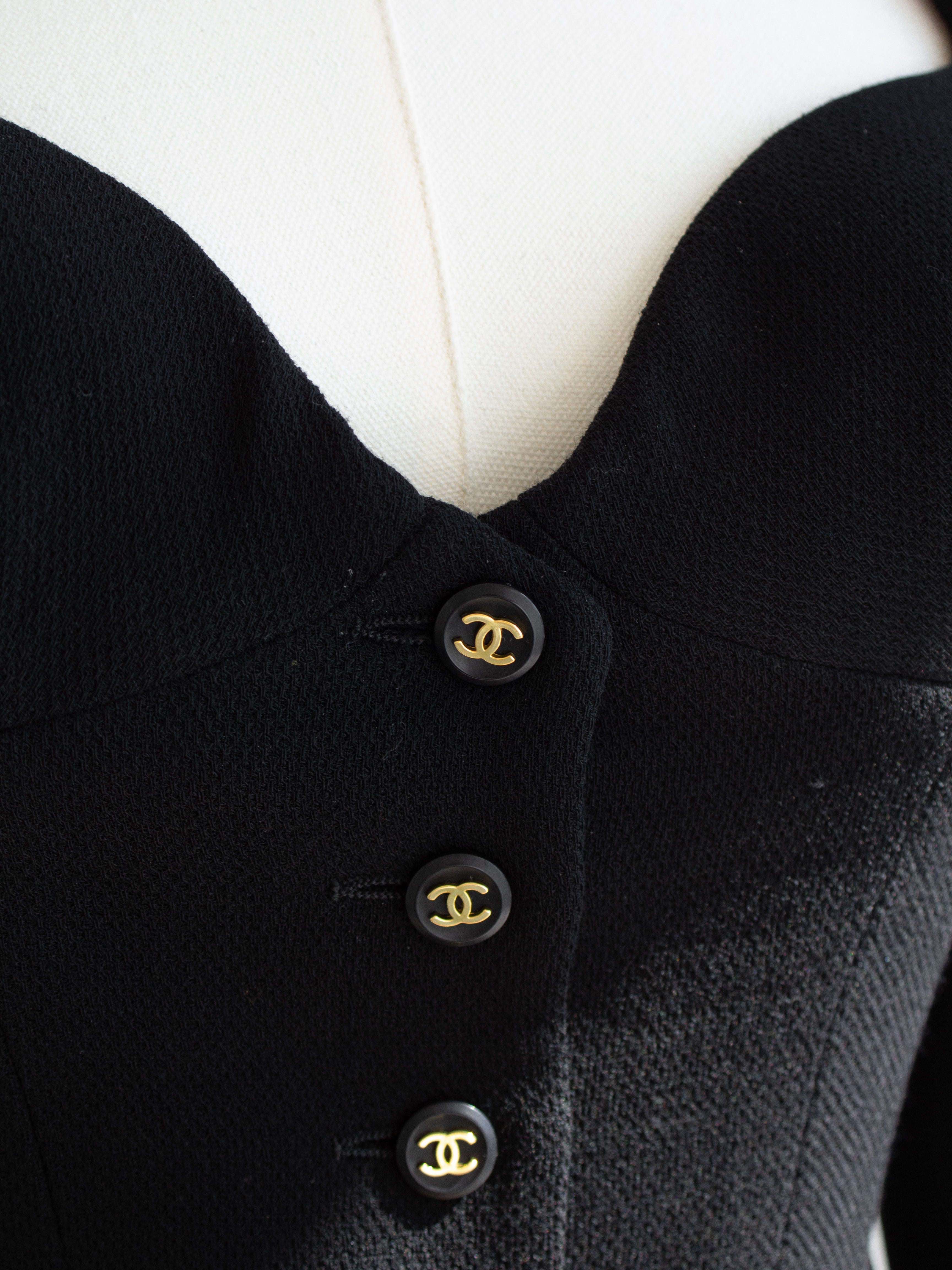 Chanel Vintage S/S 1995 Barbie Black Gold CC Sweetheart Cropped 95P Belted Jacket 