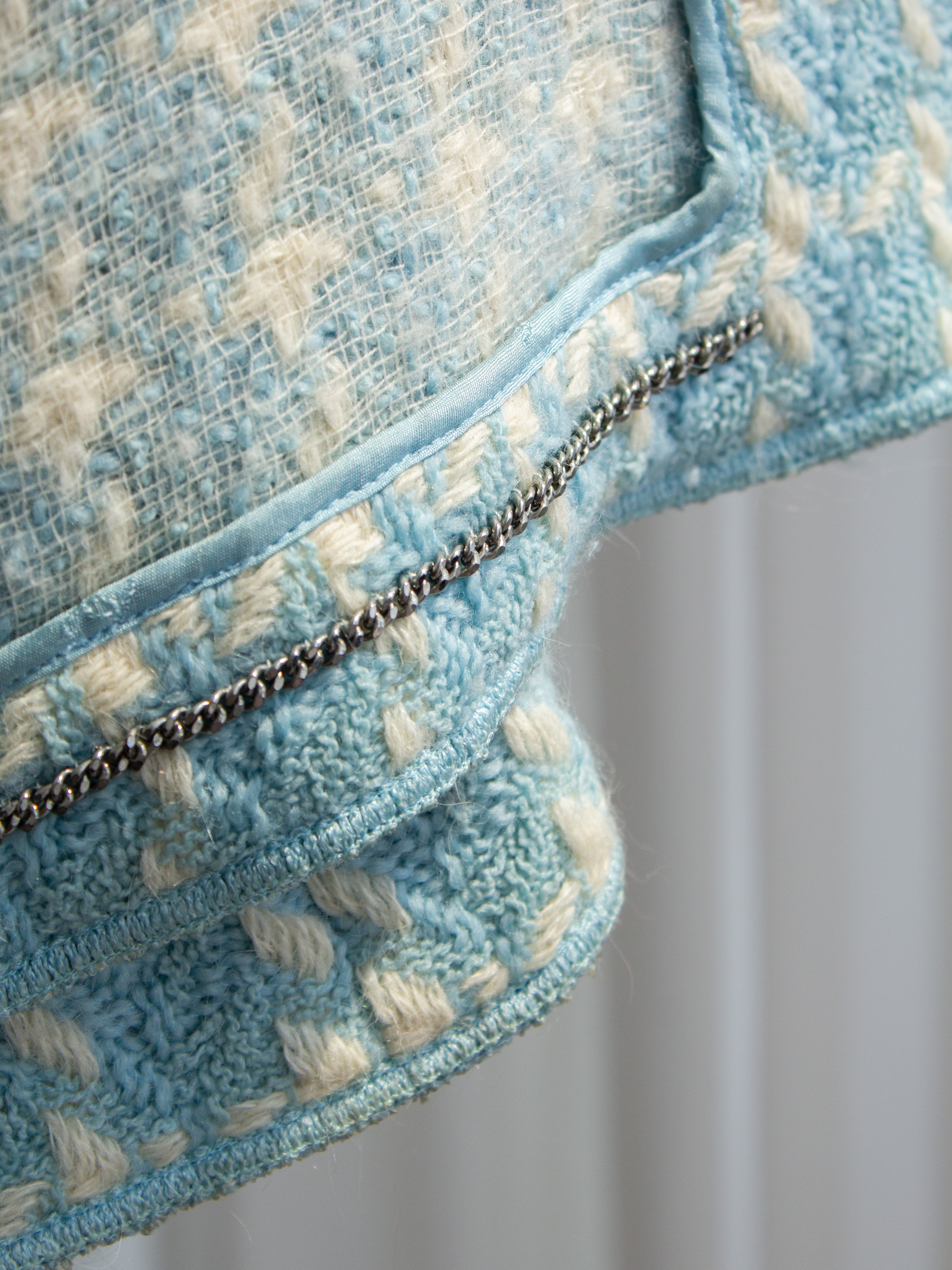 Chanel Vintage S/S 1996 Sky Blue Plaid 96P Tweed Jacket