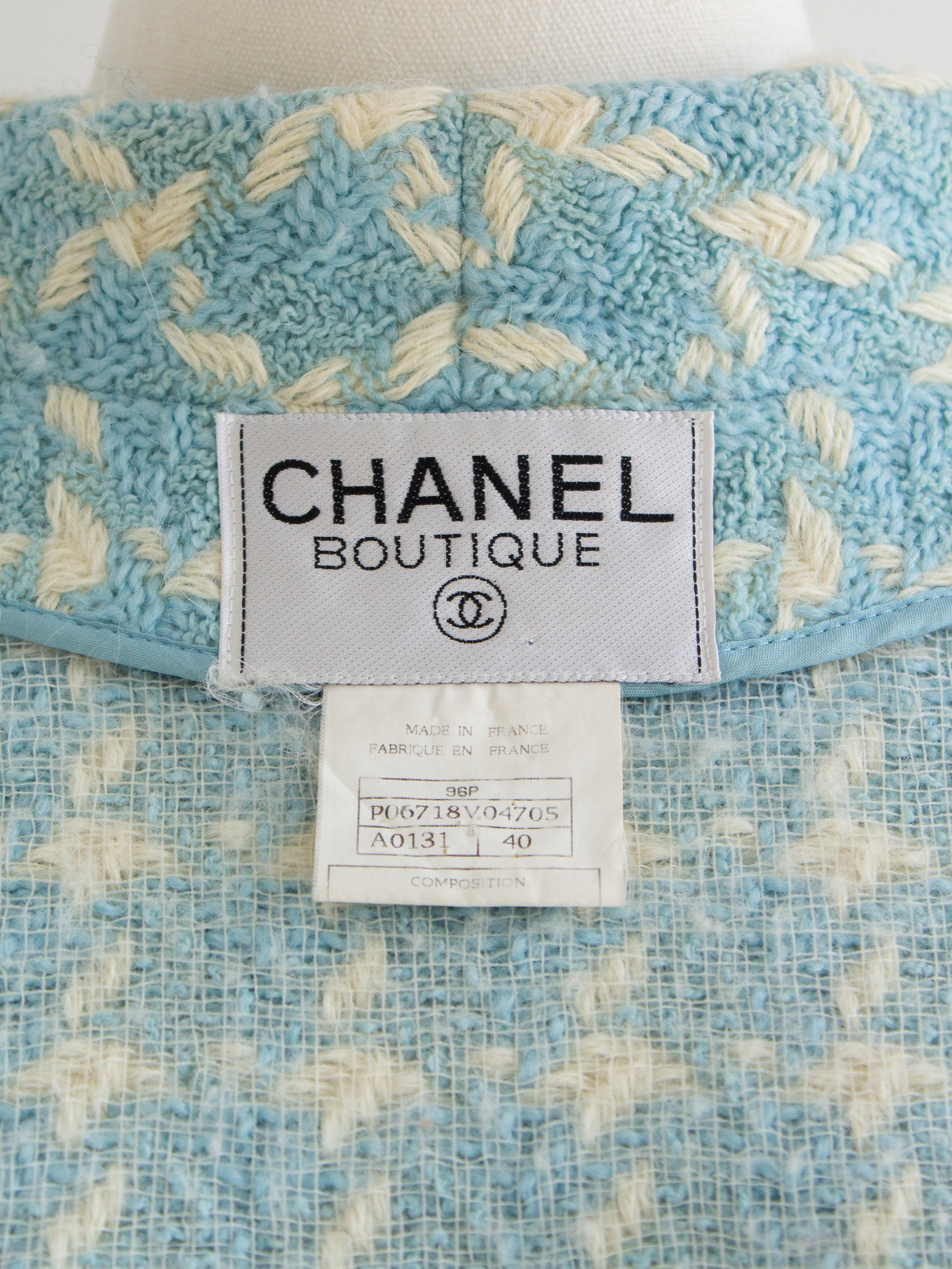 Chanel Vintage S/S 1996 Sky Blue Plaid 96P Tweed Jacket