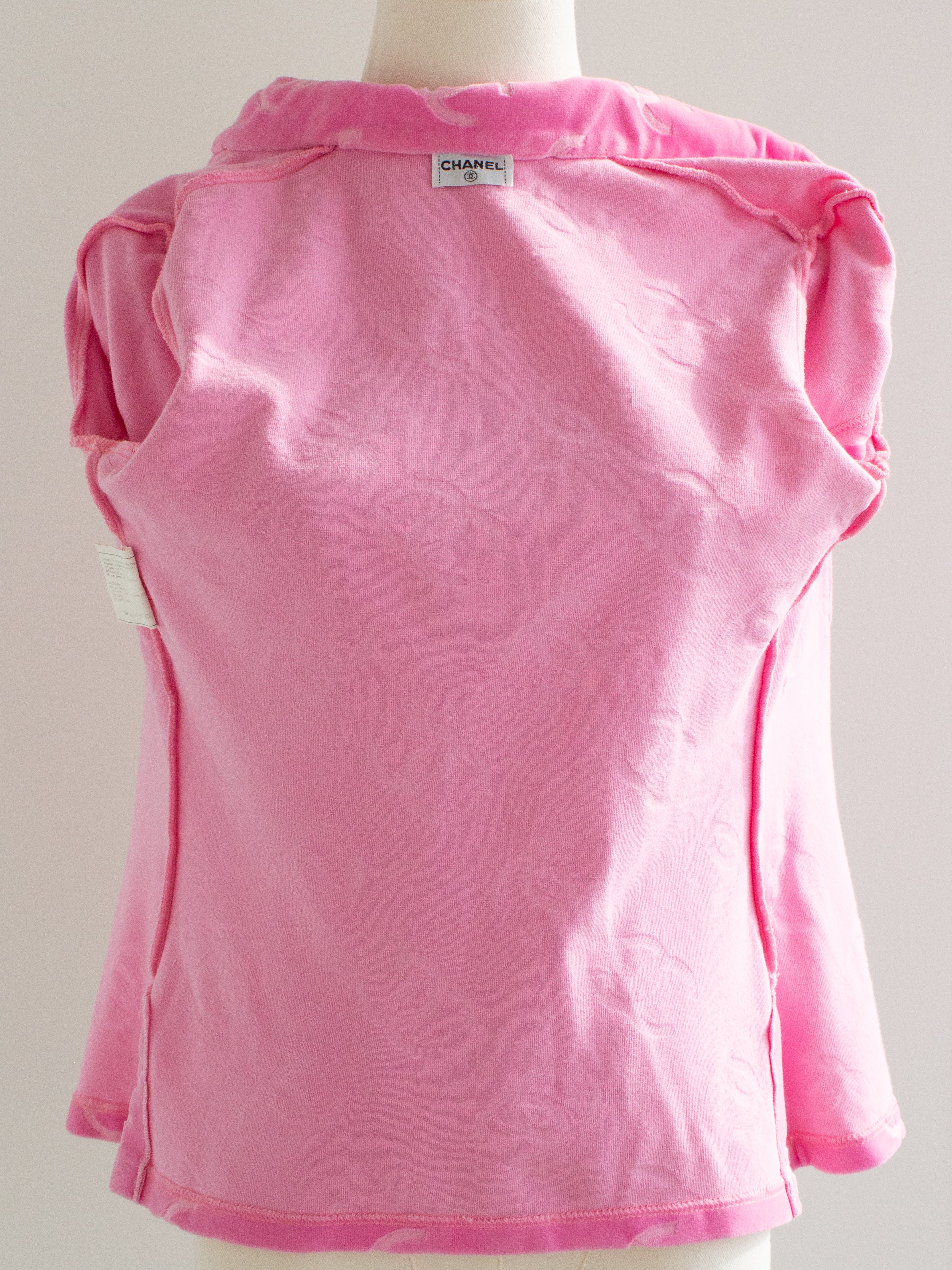 Chanel Vintage S/S 1996 Pink Velour CC Logo Button 96P Top