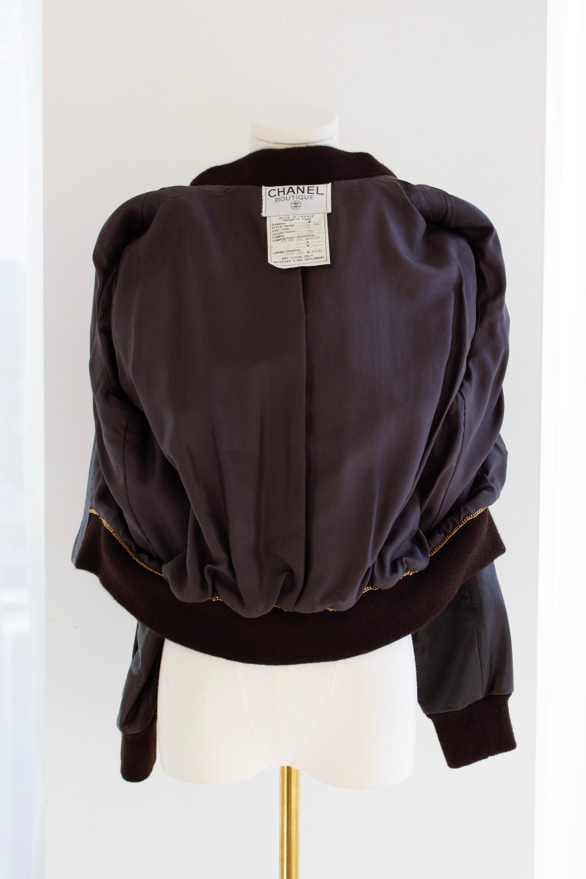 Chanel Spring/Summer 1992 Brown Lambskin Leather Bomber Jacket