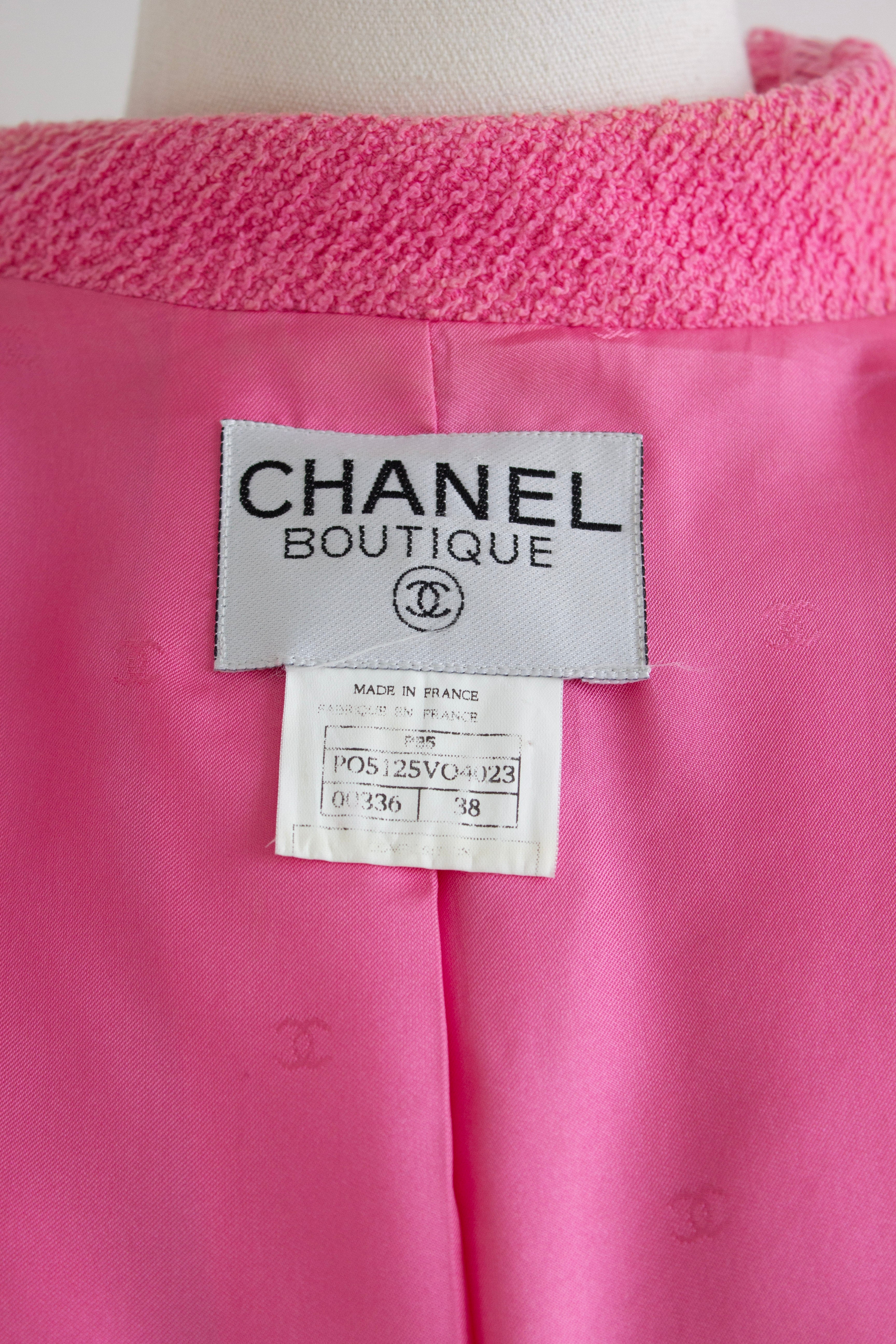 Chanel Vintage S/S 1995 “Barbie” Pink Tweed Gold Zip 95P Jacket & Skirt Set