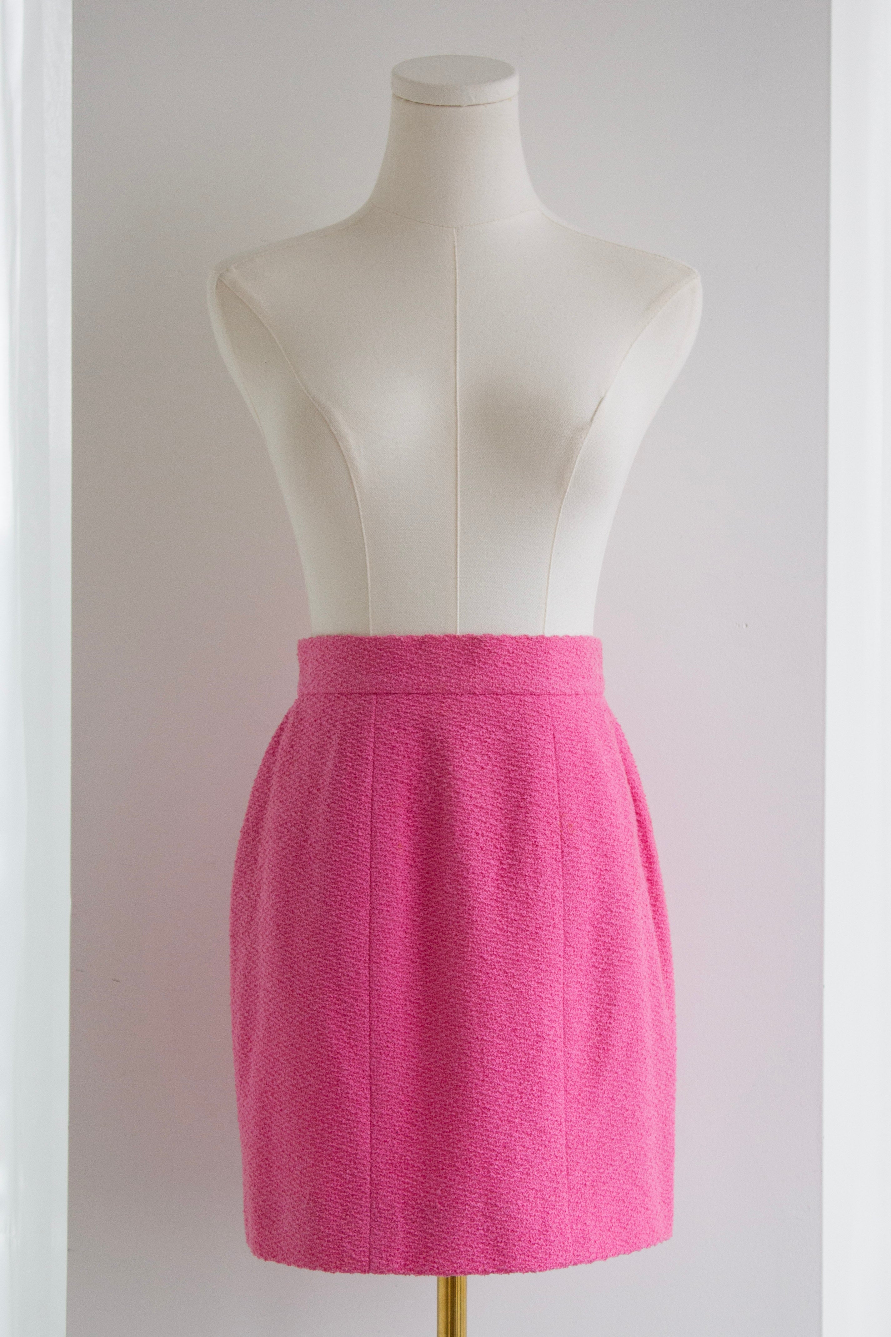 Chanel Vintage S/S 1995 “Barbie” Pink Tweed Gold Zip 95P Jacket & Skirt Set