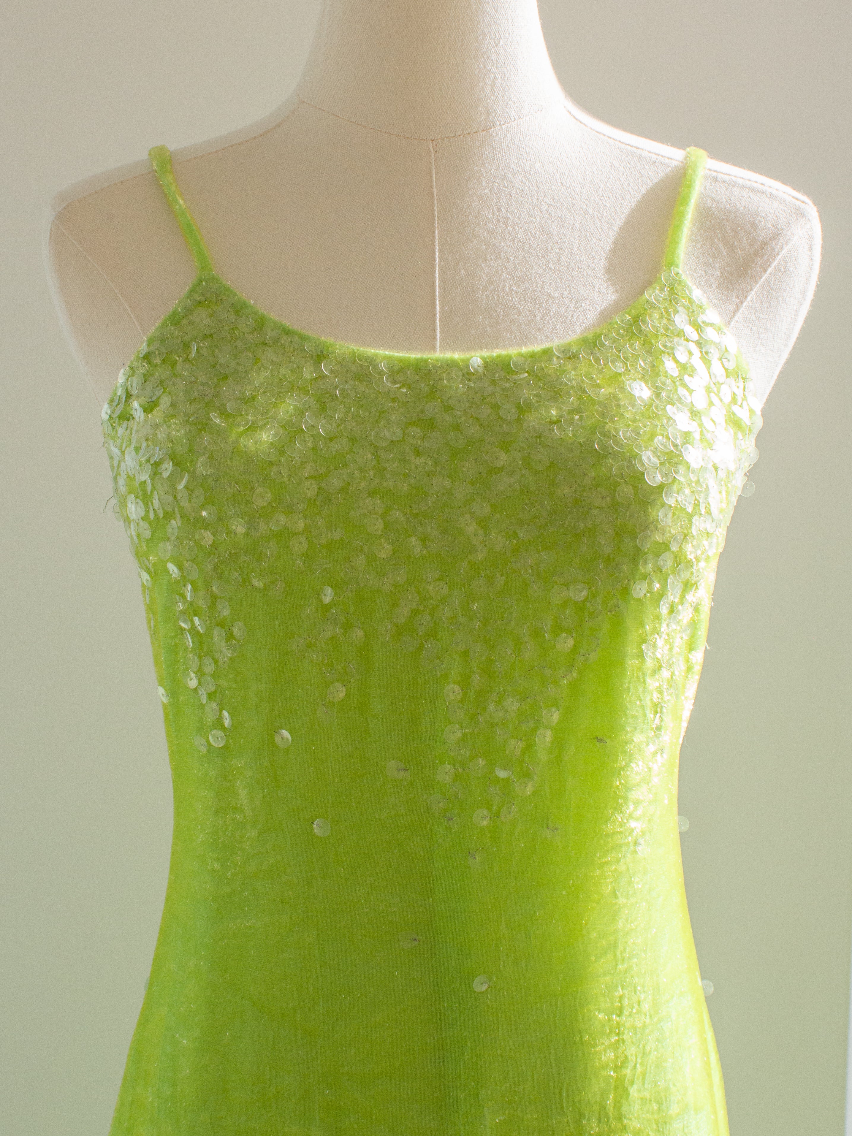 Chanel Vintage S/S 1997 Green Sequin Embellished Velvet Dress Gown Jacket 97P Set