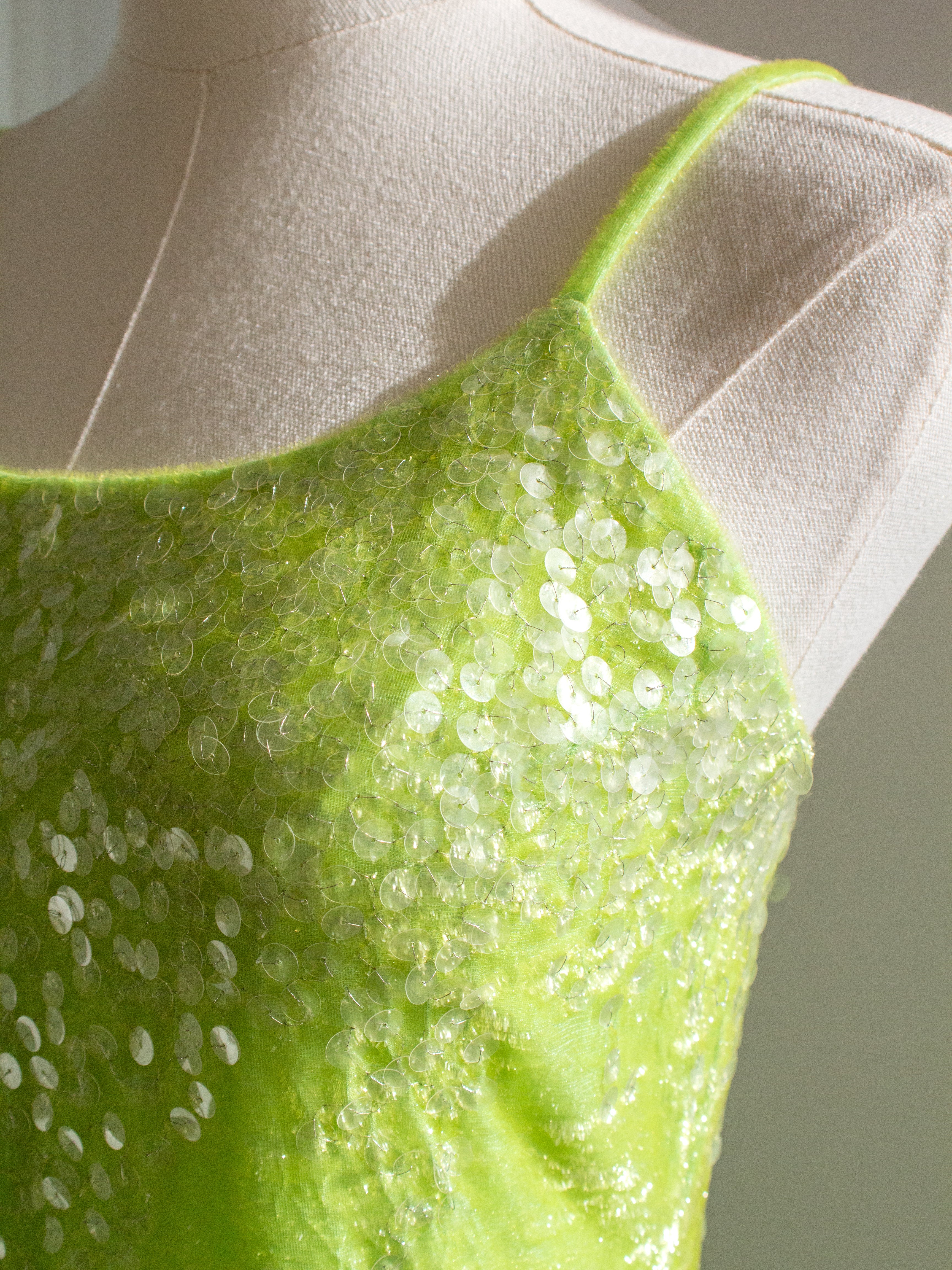 Chanel Vintage S/S 1997 Green Sequin Embellished Velvet Dress Gown Jacket 97P Set