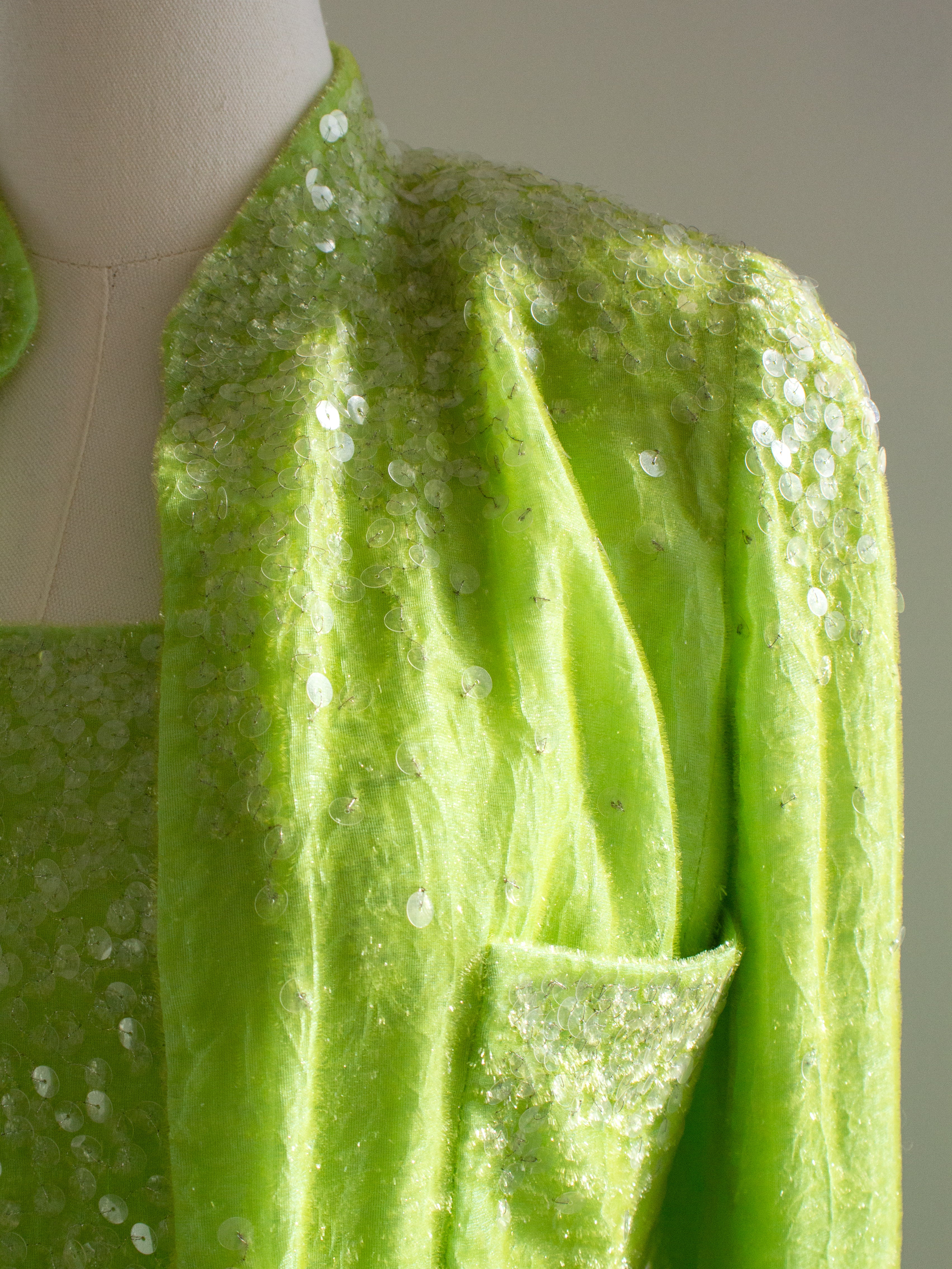 Chanel Vintage S/S 1997 Green Sequin Embellished Velvet Dress Gown Jacket 97P Set