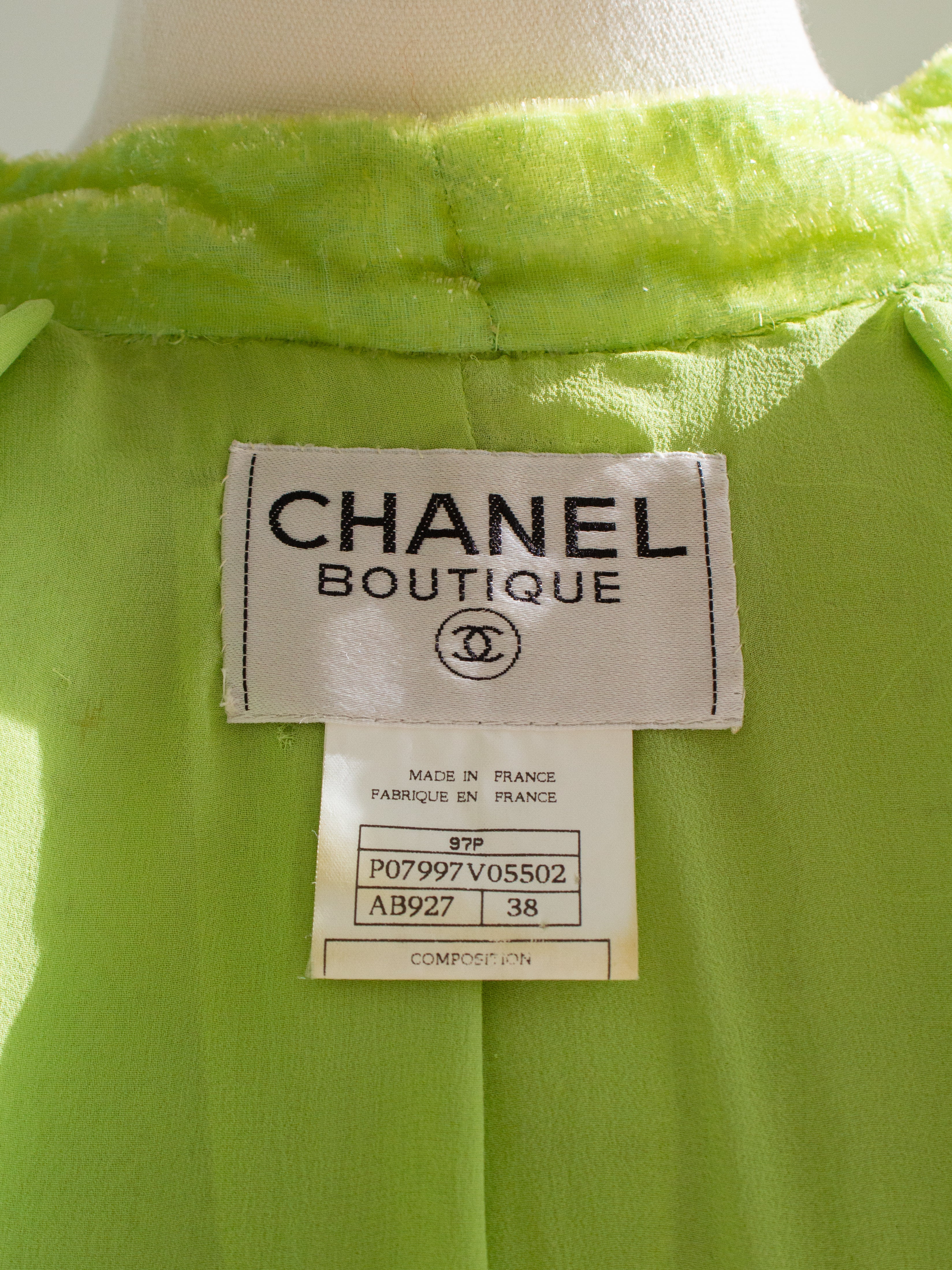 Chanel Vintage S/S 1997 Green Sequin Embellished Velvet Dress Gown Jacket 97P Set