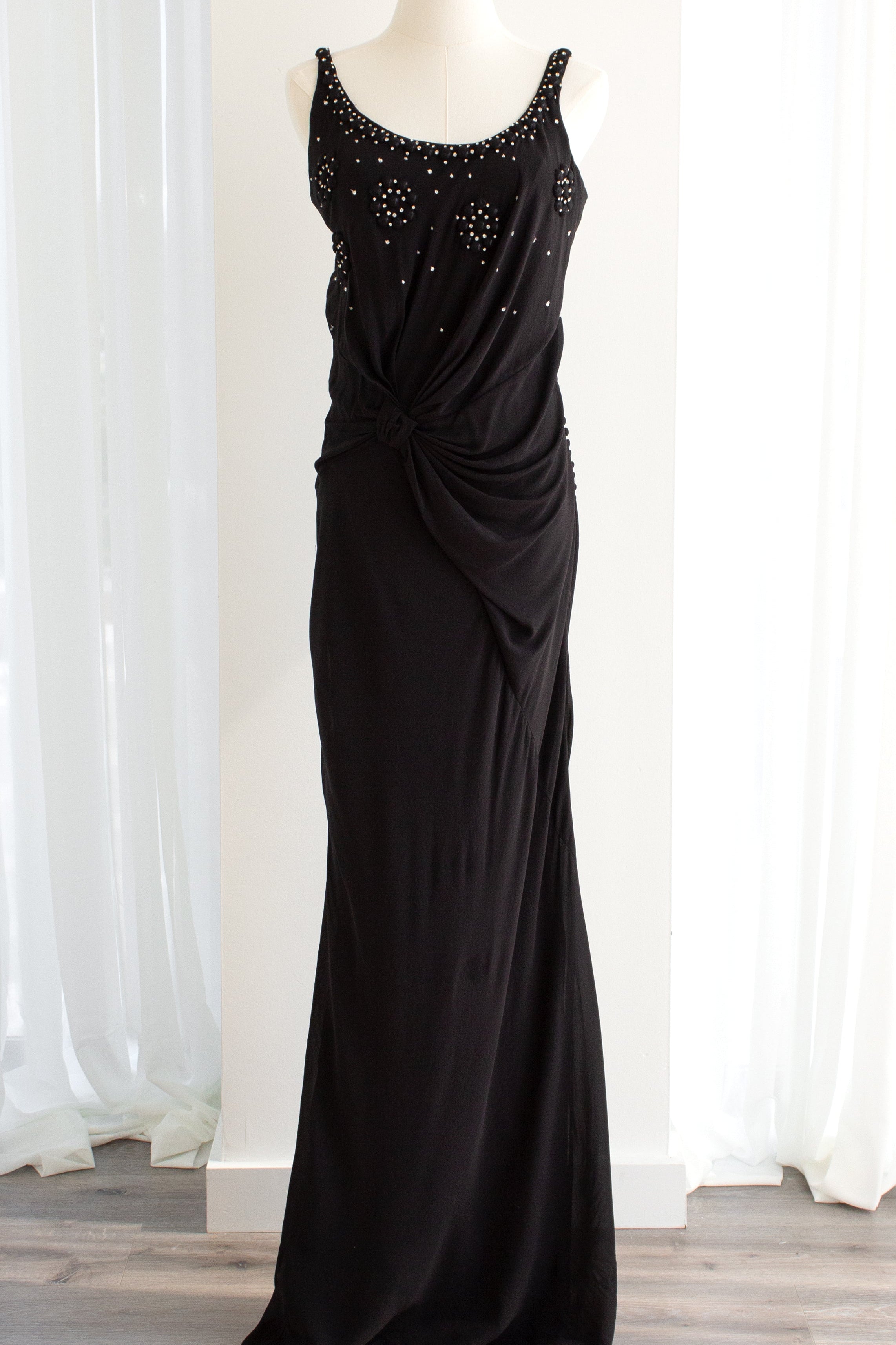 Christian Dior By John Galliano S/S 2007 Black Knot Flower Crystal Embellished Maxi Gown