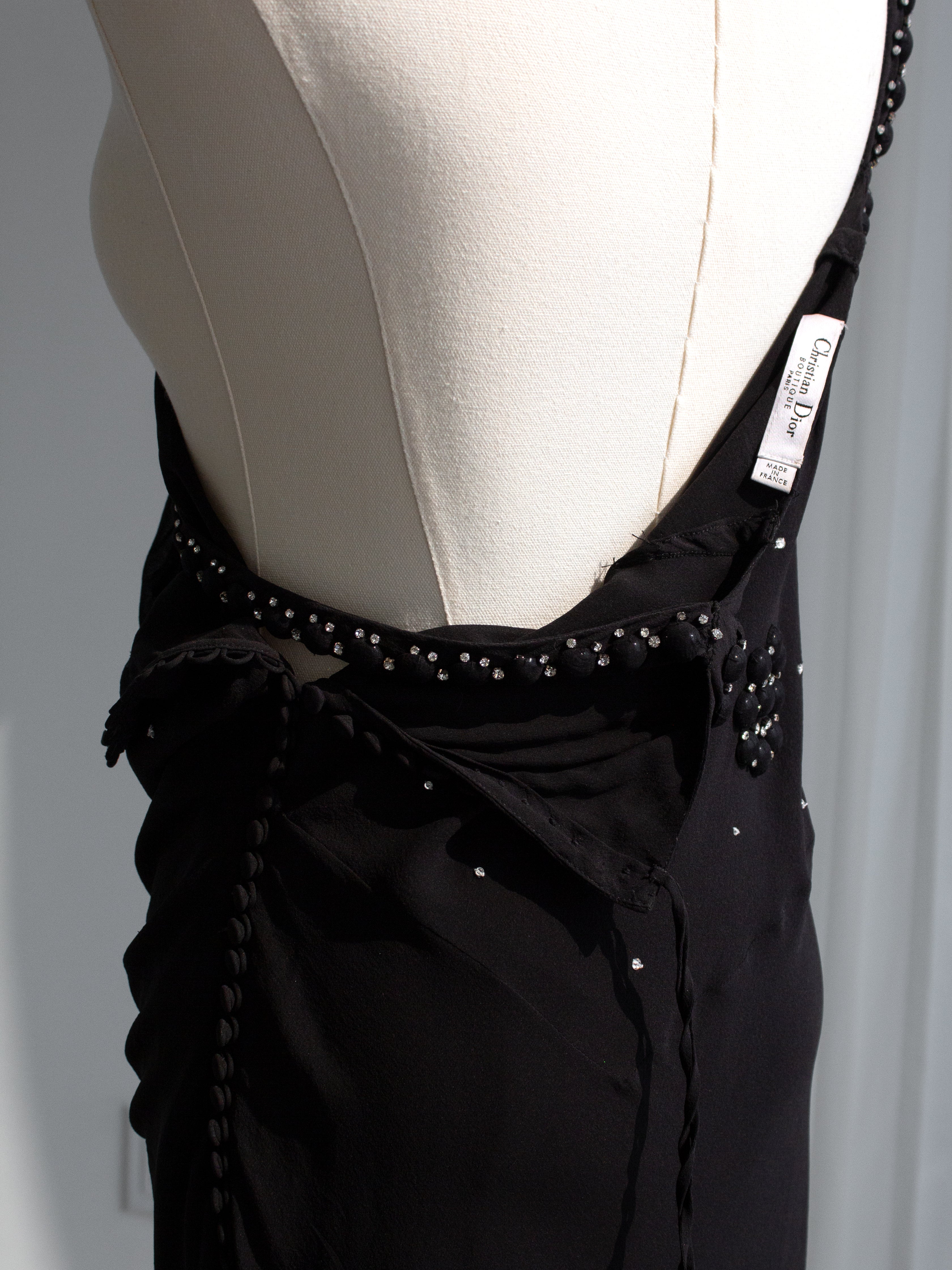Christian Dior By John Galliano S/S 2007 Black Knot Flower Crystal Embellished Maxi Gown