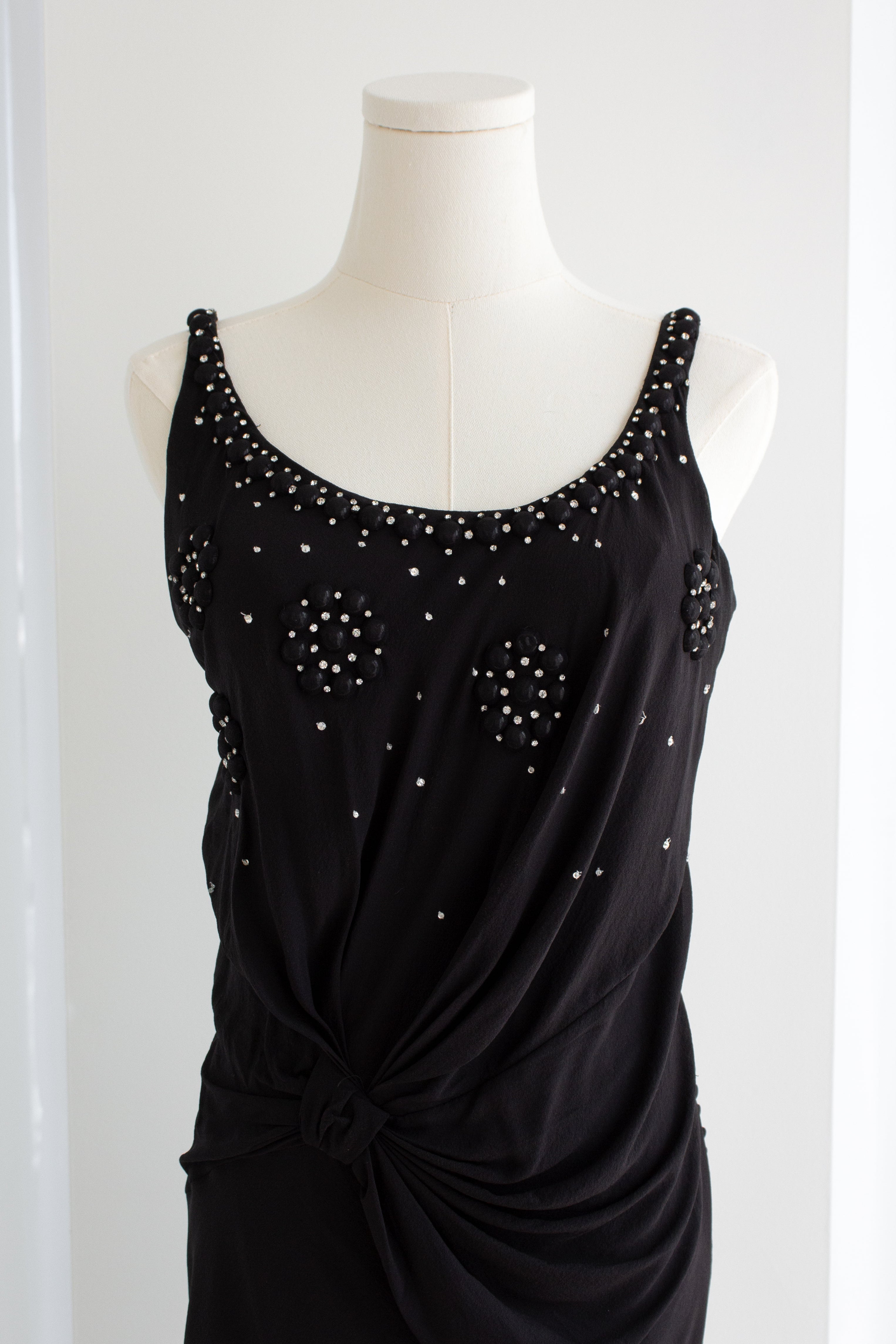 Christian Dior By John Galliano S/S 2007 Black Knot Flower Crystal Embellished Maxi Gown