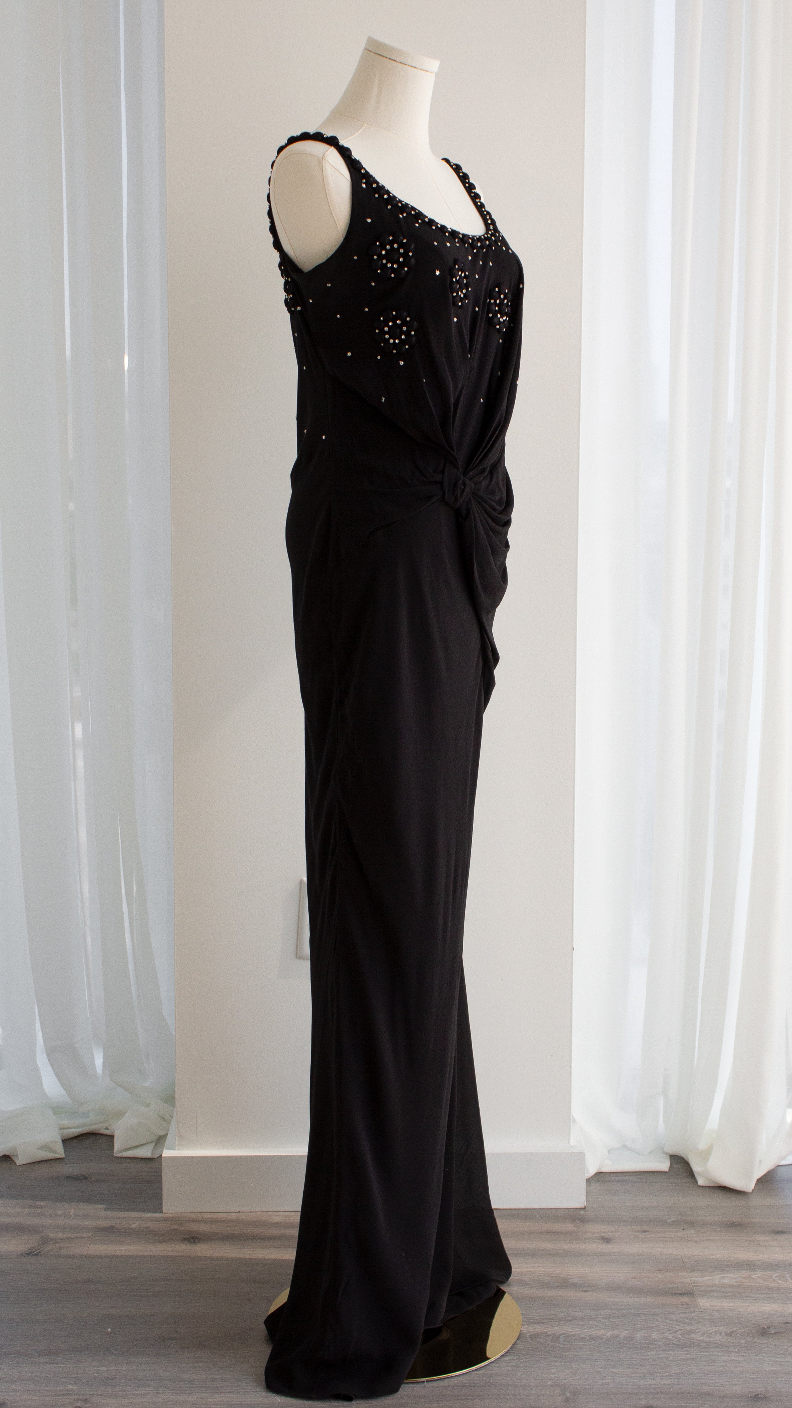 Christian Dior By John Galliano S/S 2007 Black Knot Flower Crystal Embellished Maxi Gown
