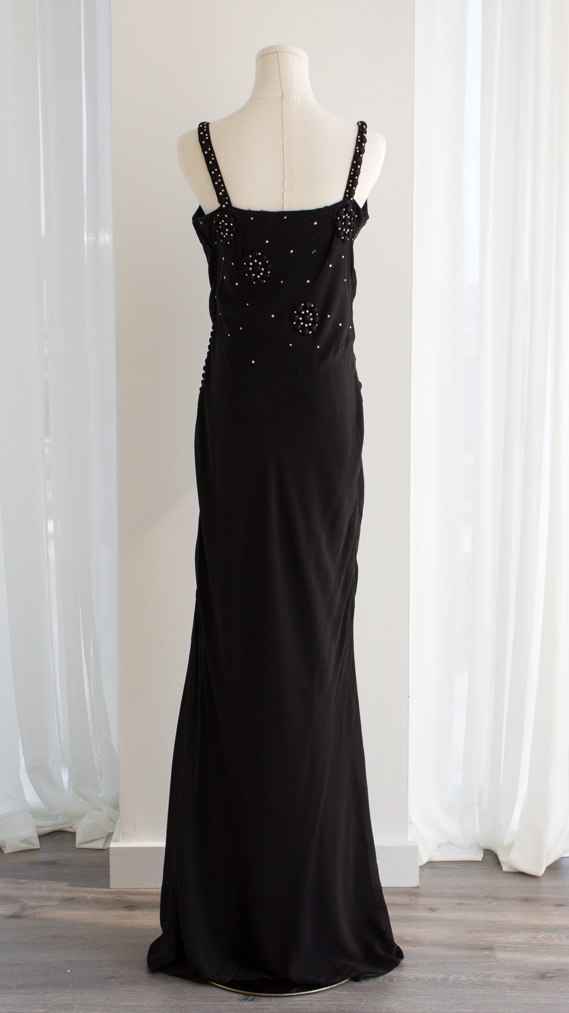 Christian Dior By John Galliano S/S 2007 Black Knot Flower Crystal Embellished Maxi Gown