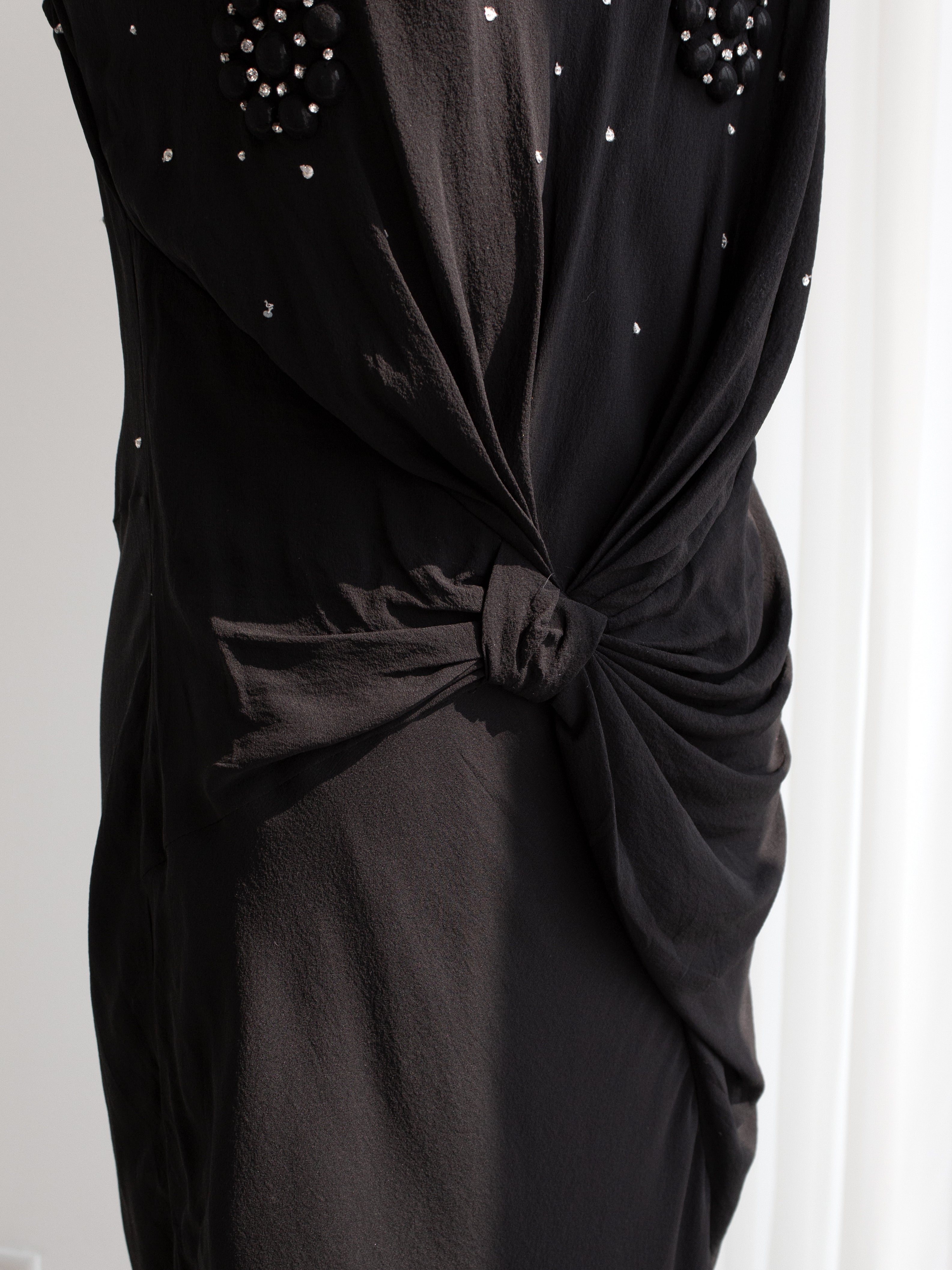 Christian Dior By John Galliano S/S 2007 Black Knot Flower Crystal Embellished Maxi Gown