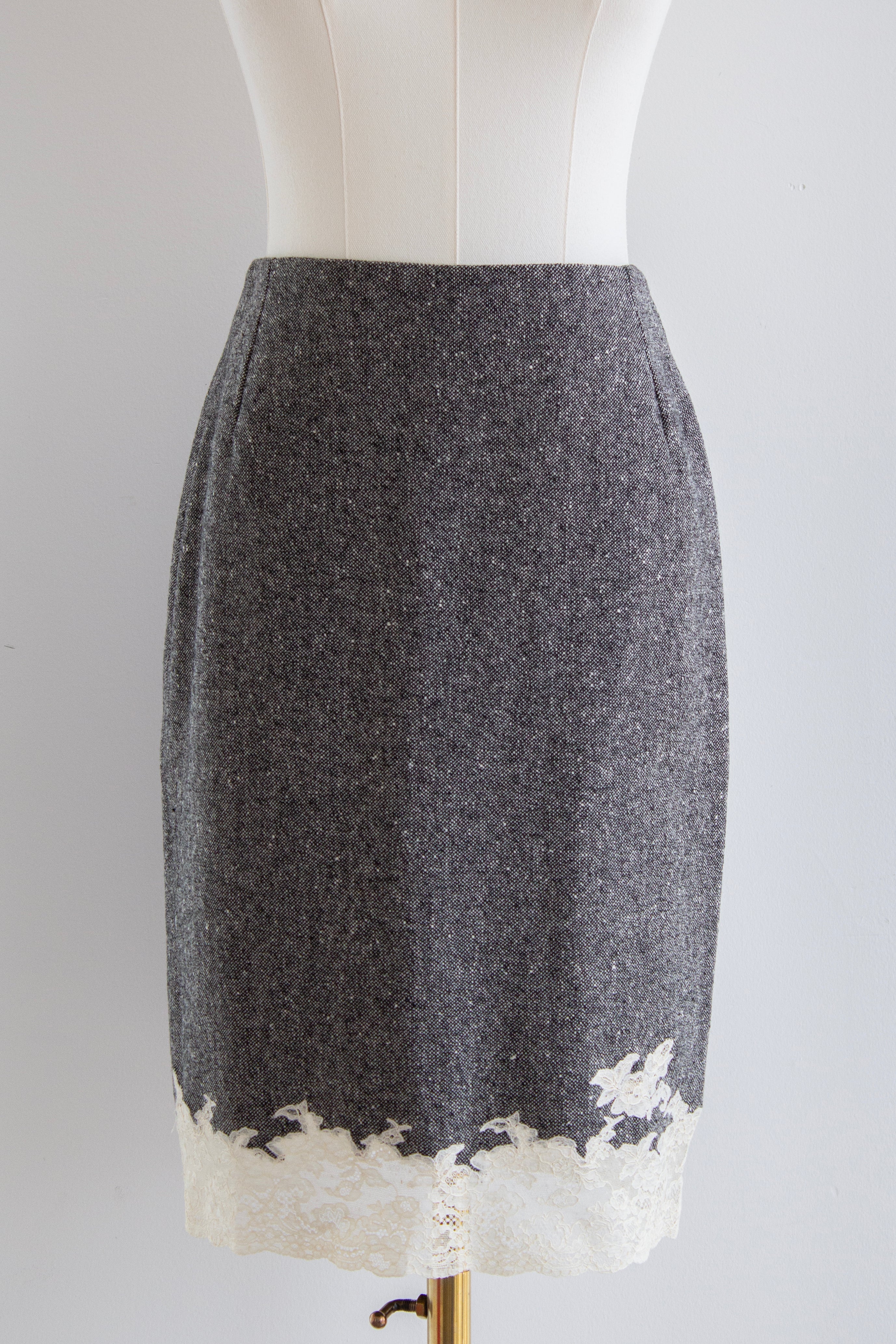 Christian Dior by John Galliano F/W 1998 Grey Tweed Calais Lace Jacket Skirt Suit