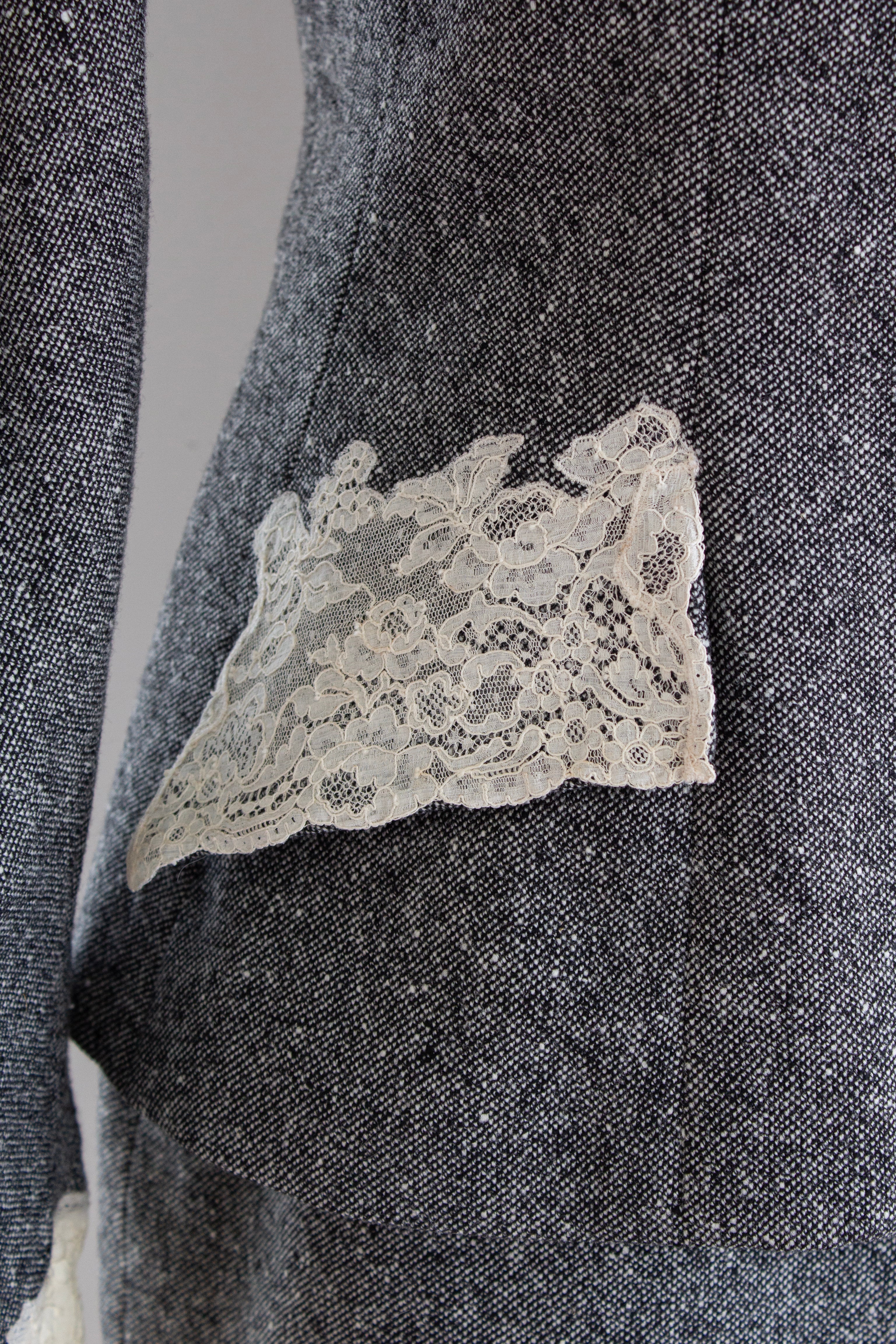 Christian Dior by John Galliano F/W 1998 Grey Tweed Calais Lace Jacket Skirt Suit