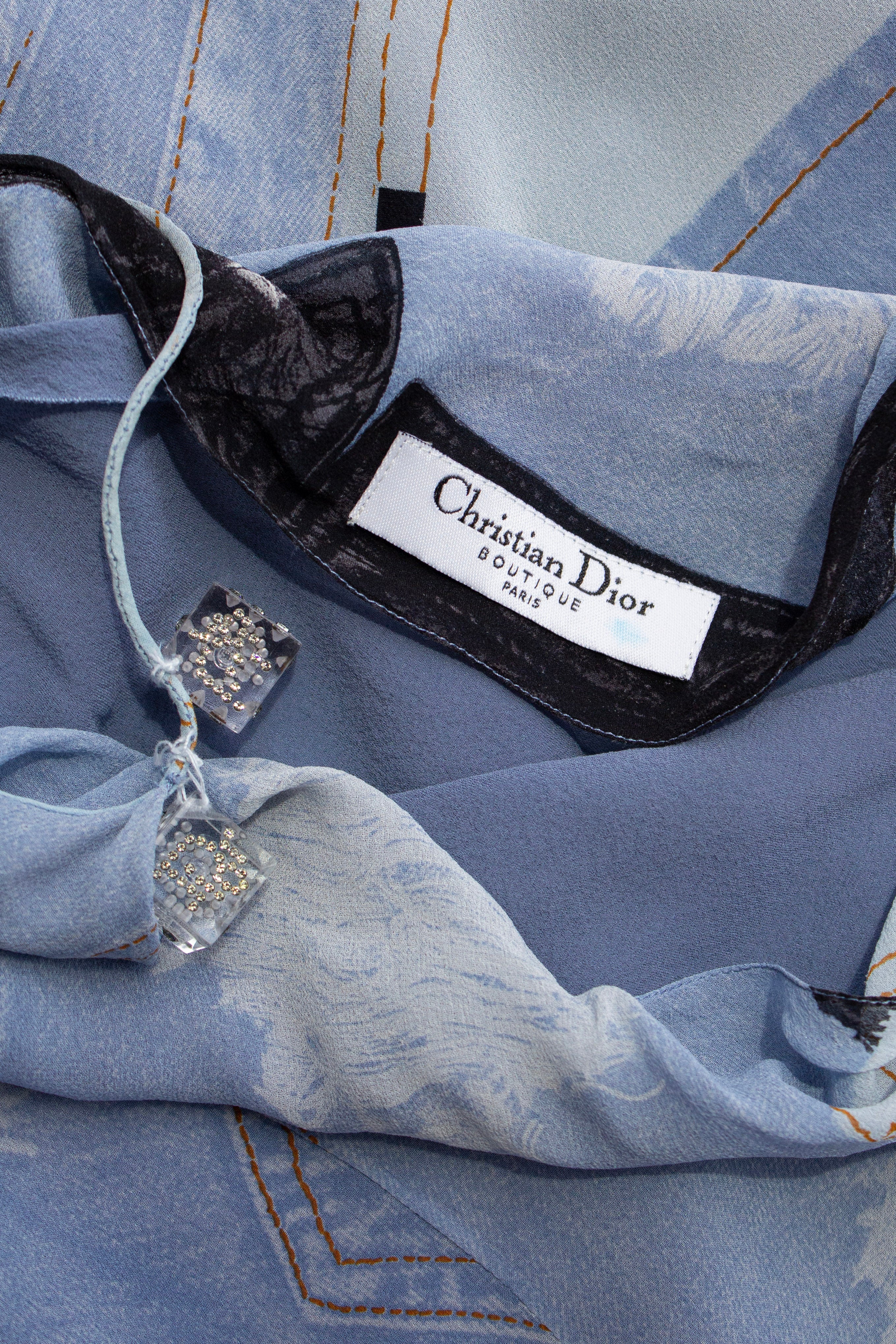Christian Dior by John Galliano F/W 2004 “Gambler” Crystal Dice Denim Silk Midi Dress