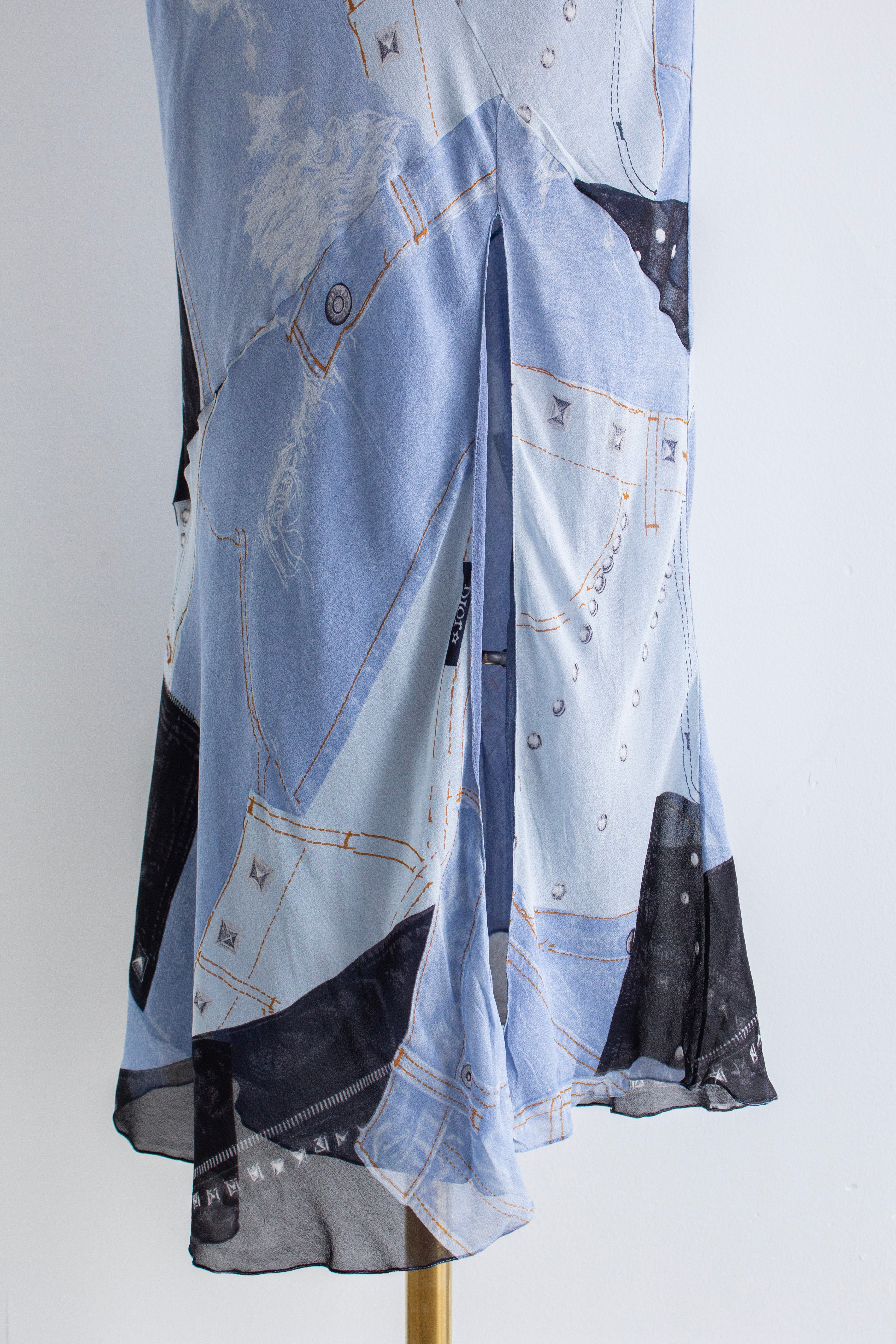 Christian Dior by John Galliano F/W 2004 “Gambler” Crystal Dice Denim Silk Midi Dress