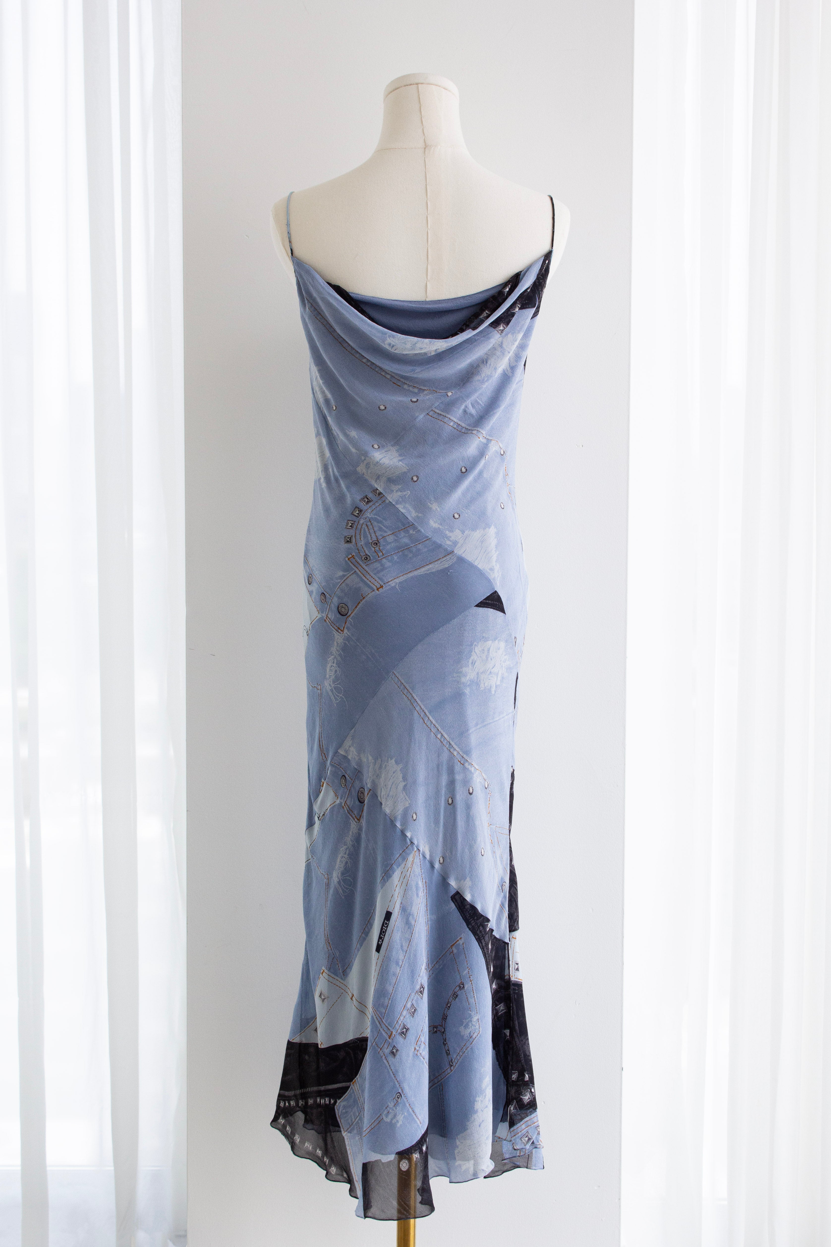 Christian Dior by John Galliano F/W 2004 “Gambler” Crystal Dice Denim Silk Midi Dress