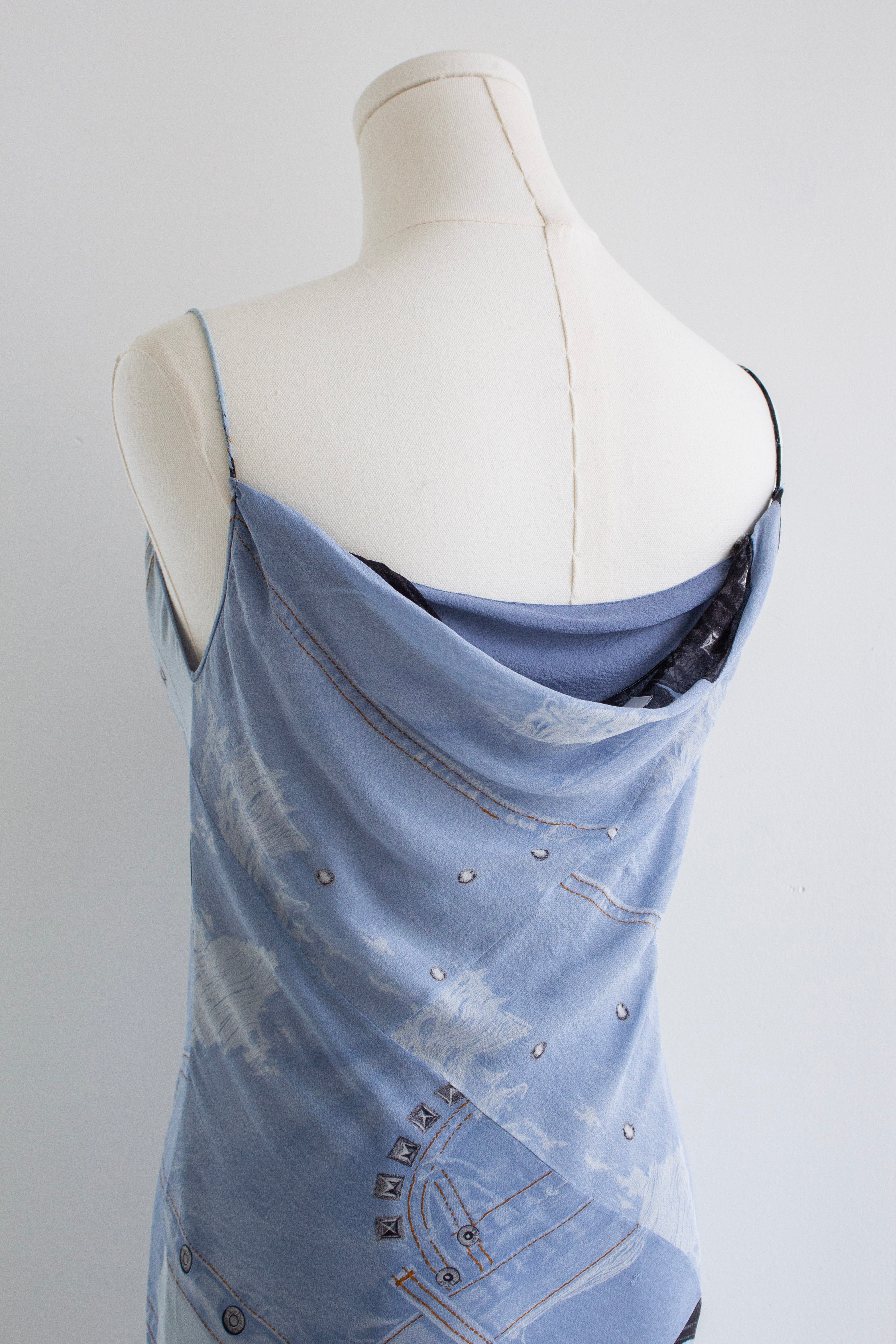 Christian Dior by John Galliano F/W 2004 “Gambler” Crystal Dice Denim Silk Midi Dress