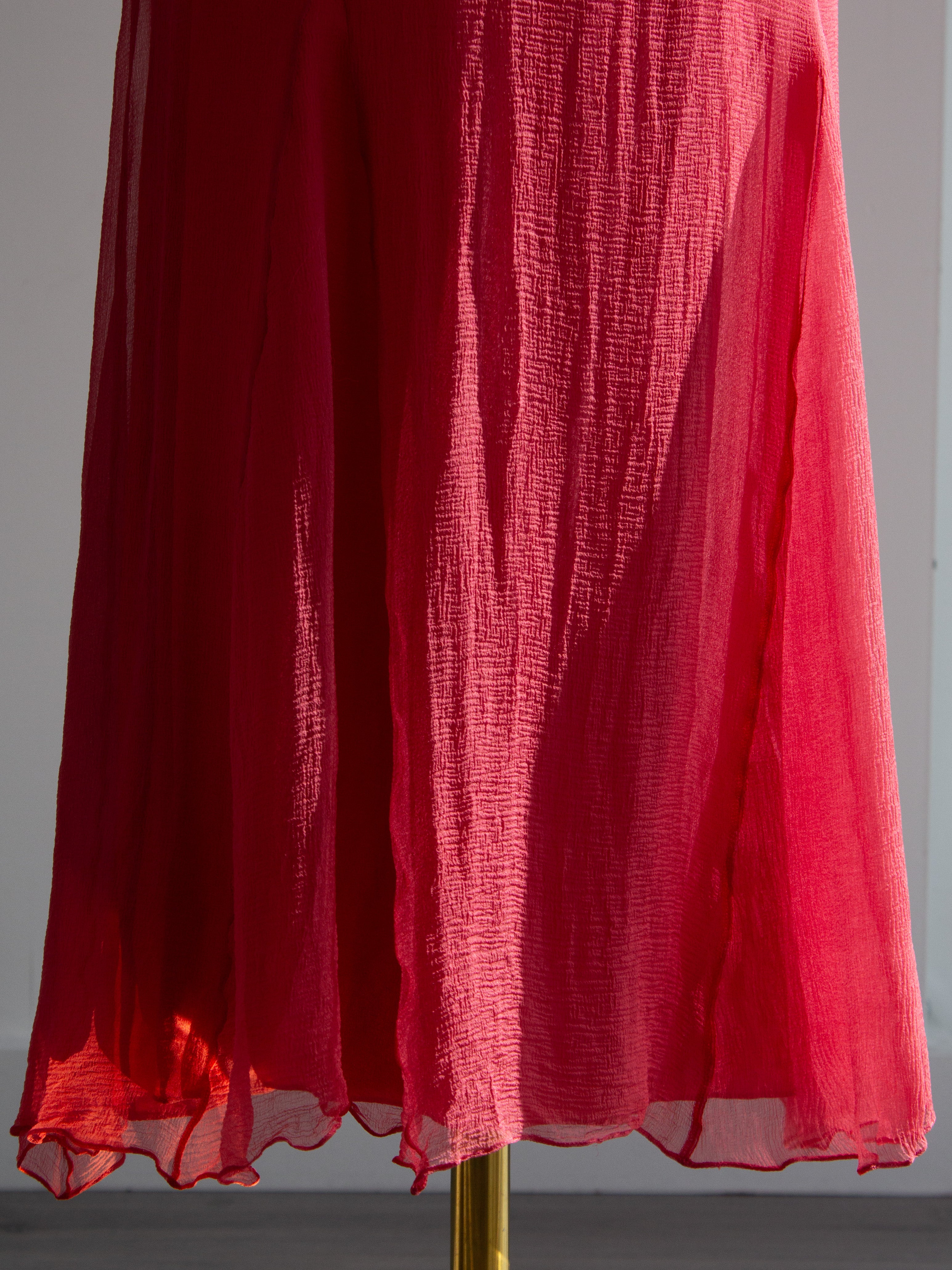 Christian Dior By John Galliano 2000s Watermelon Pink Ruched Silk Dress