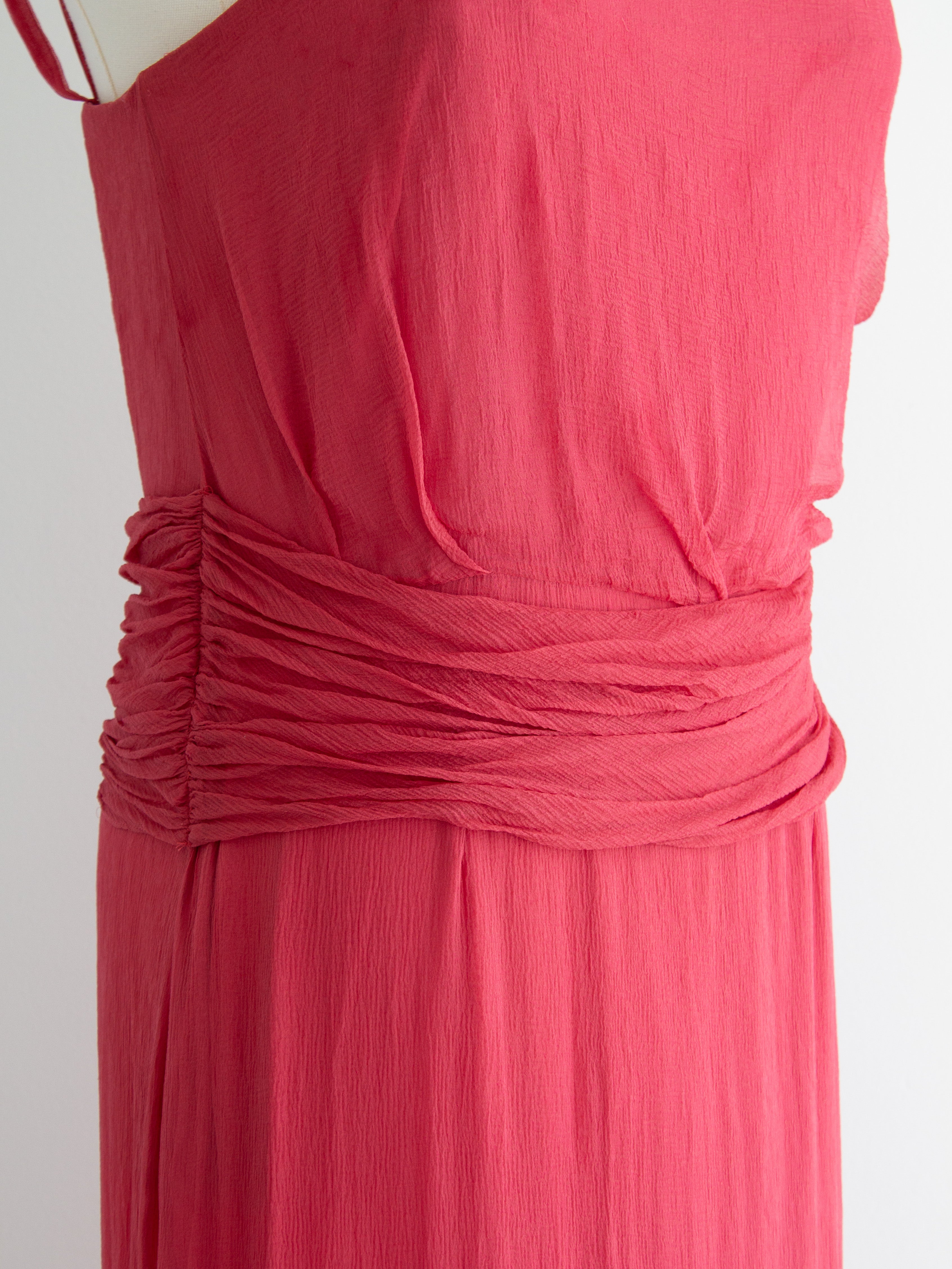 Christian Dior By John Galliano 2000s Watermelon Pink Ruched Silk Dress